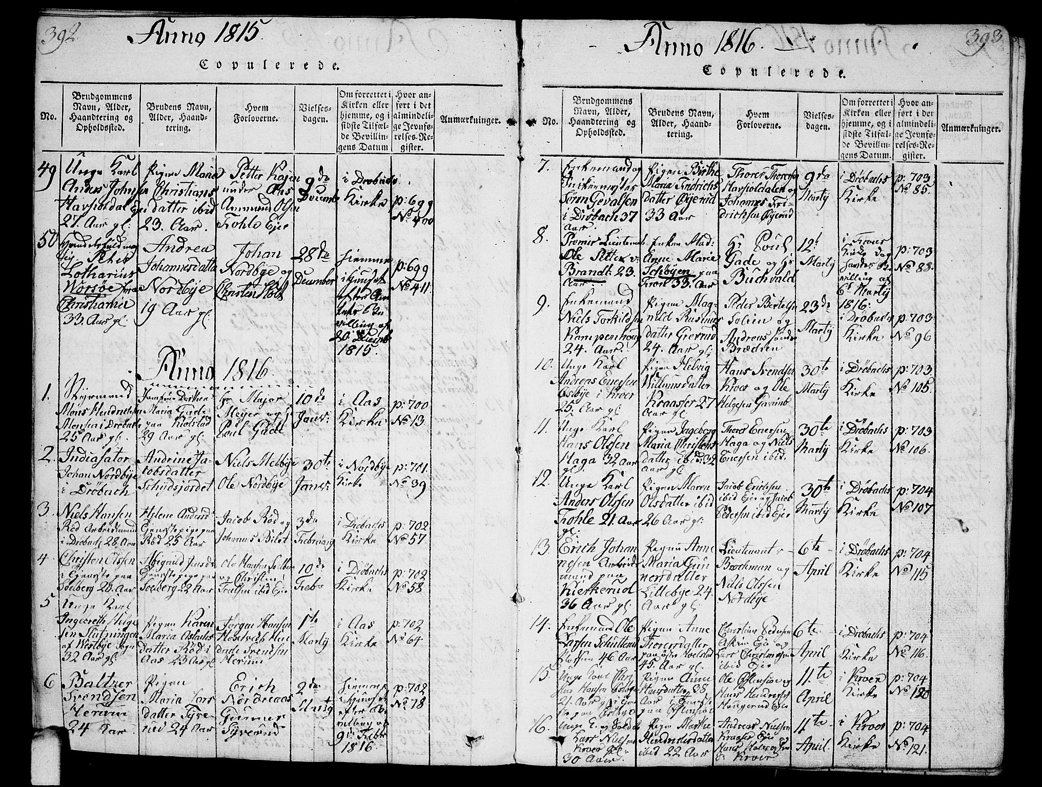 Ås prestekontor Kirkebøker, AV/SAO-A-10894/G/Ga/L0001: Parish register (copy) no. I 1, 1814-1820, p. 392-393