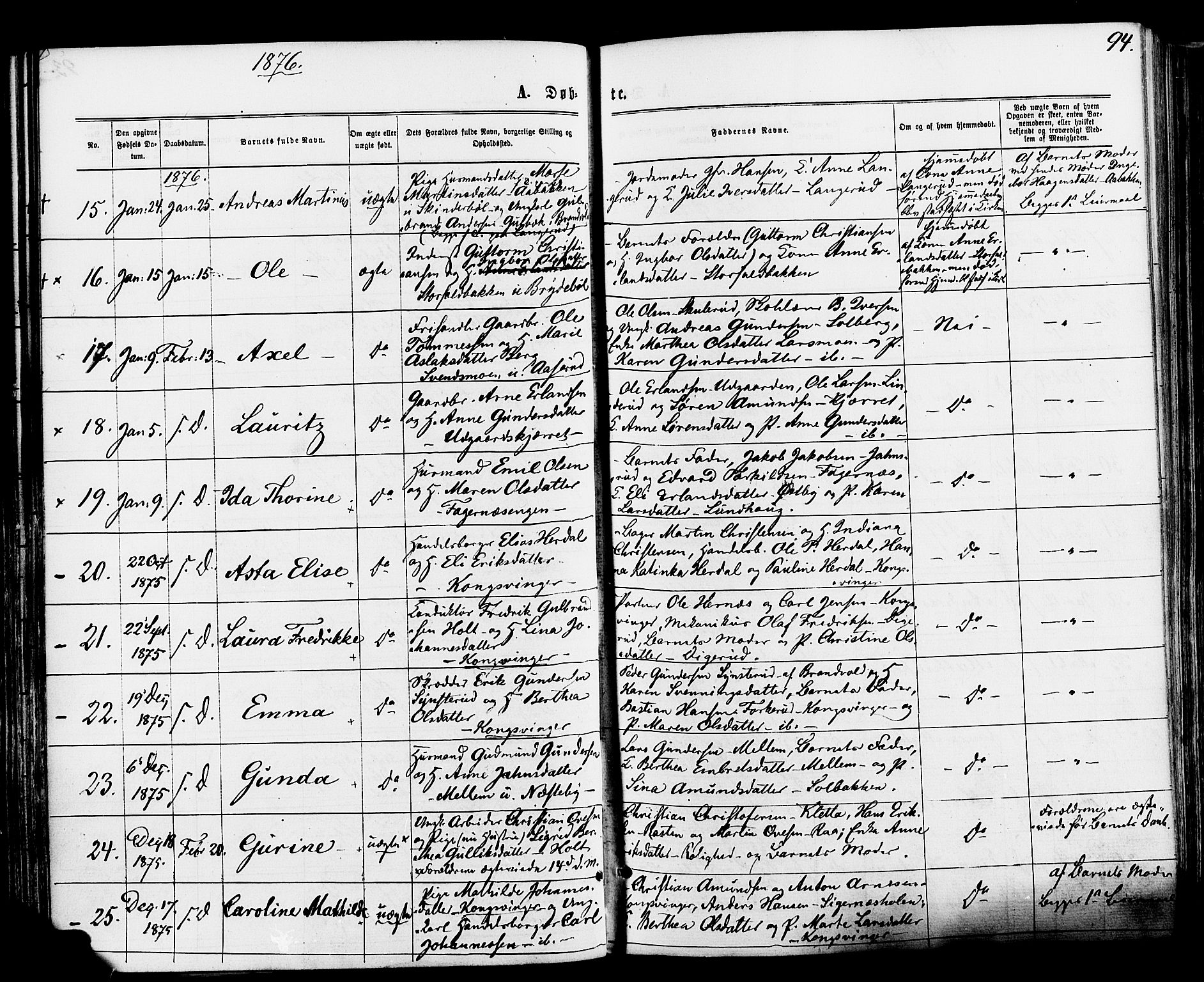 Vinger prestekontor, AV/SAH-PREST-024/H/Ha/Haa/L0012: Parish register (official) no. 12, 1871-1880, p. 94