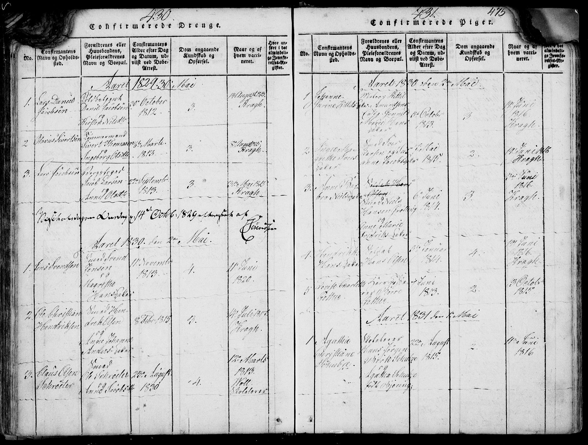 Larvik kirkebøker, SAKO/A-352/F/Fb/L0002: Parish register (official) no. II 2, 1818-1842, p. 430-431