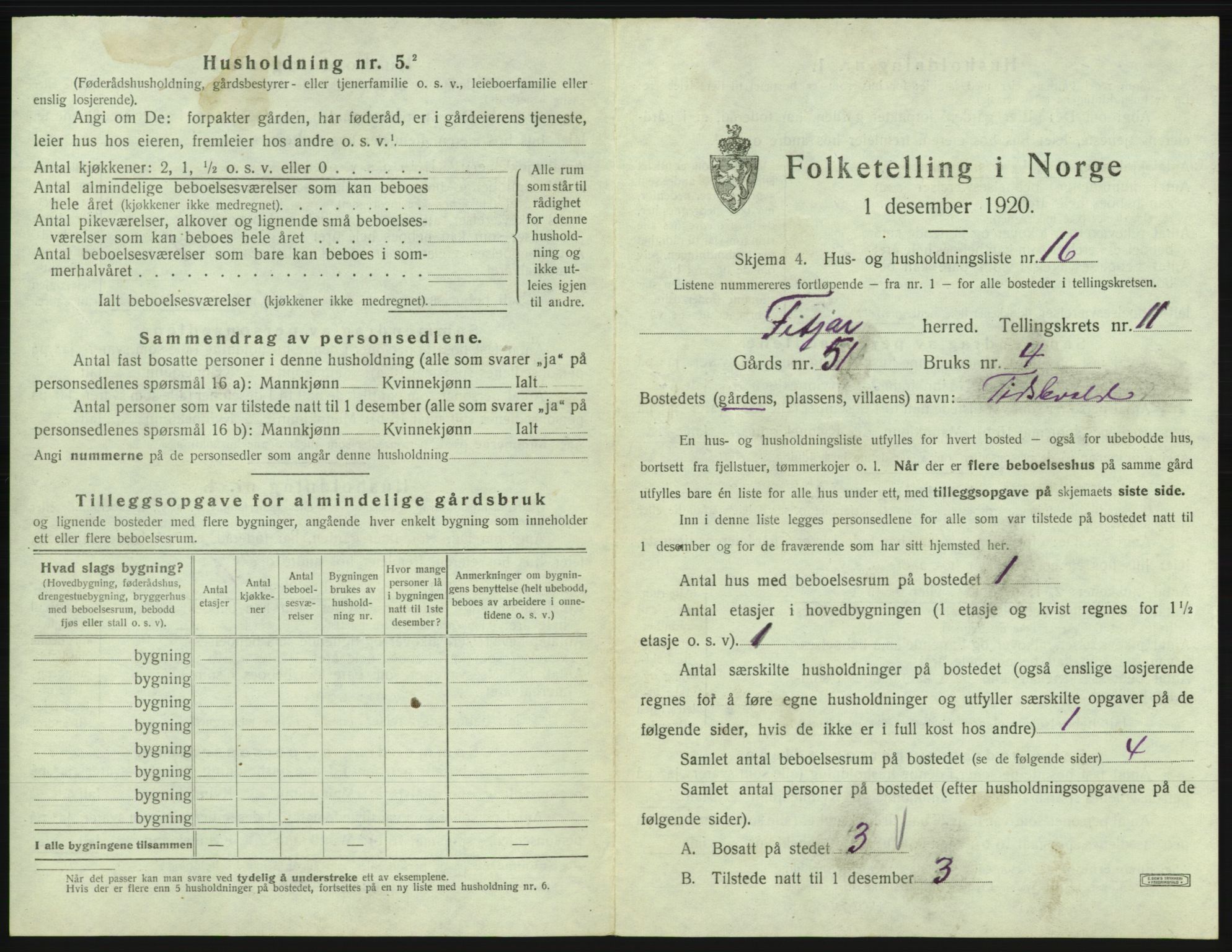 SAB, 1920 census for Fitjar, 1920, p. 632