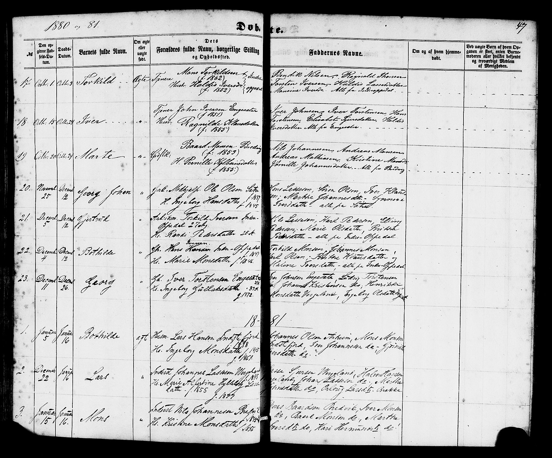 Gulen sokneprestembete, SAB/A-80201/H/Haa/Haac/L0001: Parish register (official) no. C 1, 1859-1881, p. 47