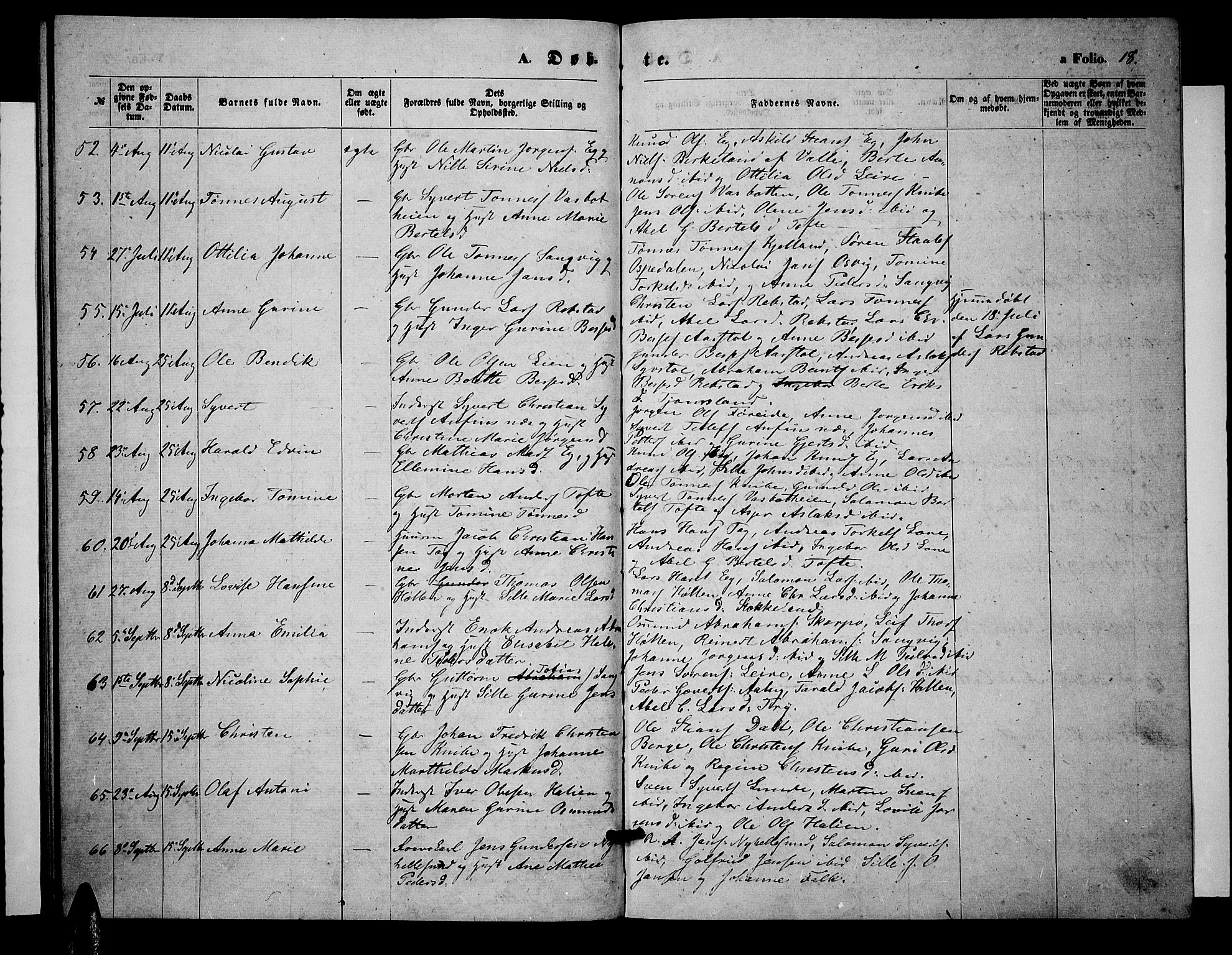 Søgne sokneprestkontor, SAK/1111-0037/F/Fb/Fbb/L0004: Parish register (copy) no. B 4, 1864-1883, p. 18