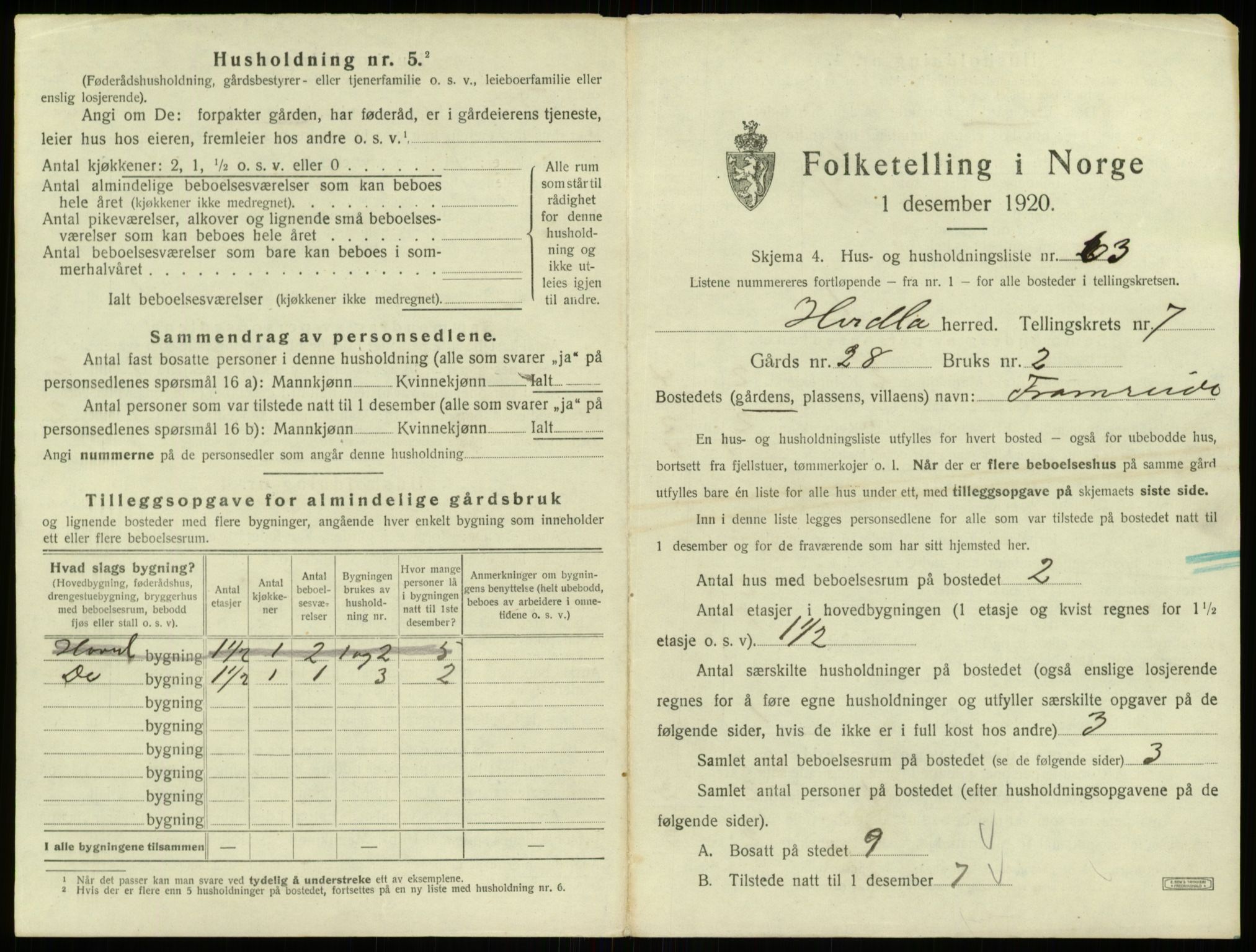 SAB, 1920 census for Herdla, 1920, p. 706