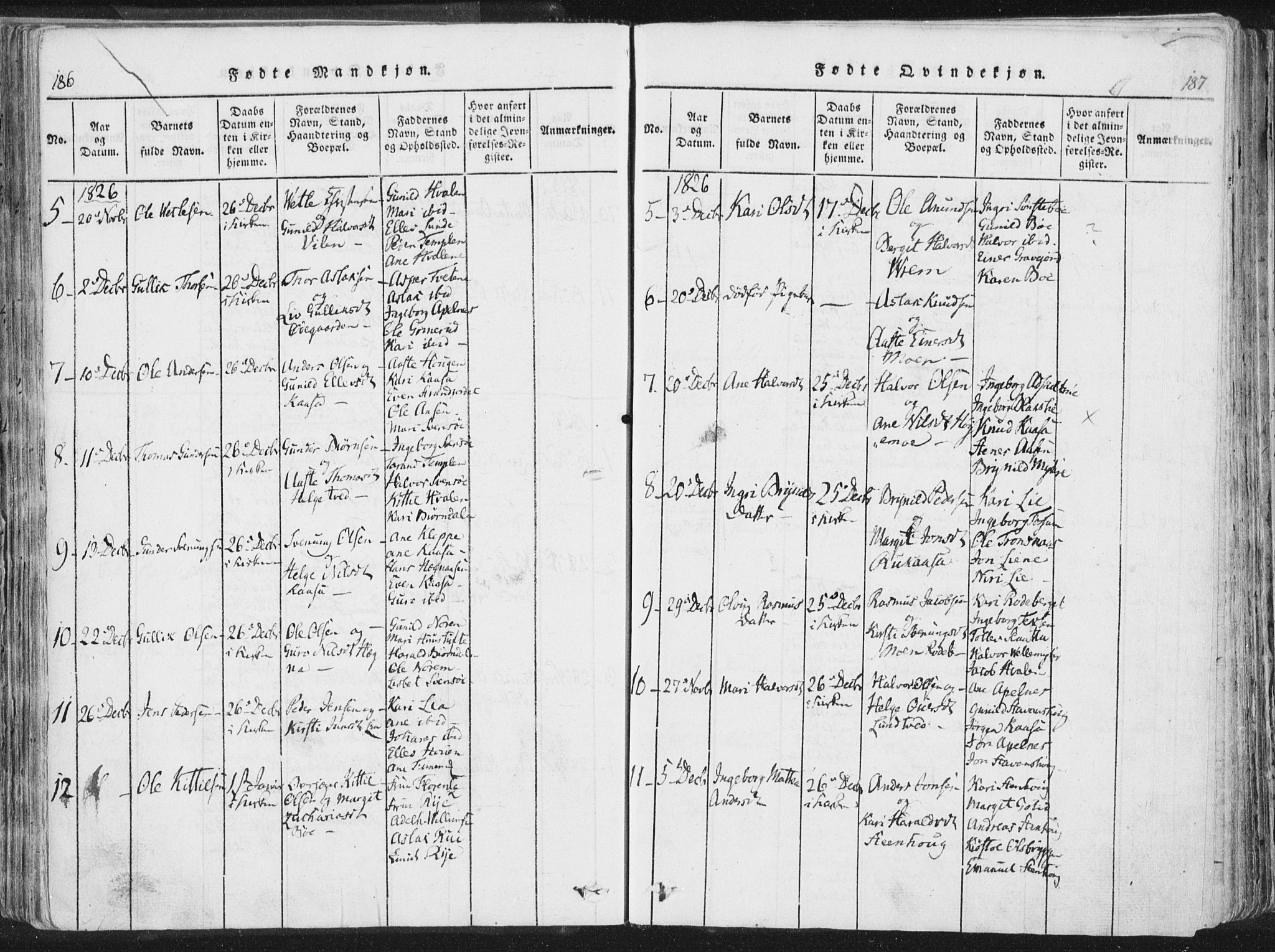 Bø kirkebøker, SAKO/A-257/F/Fa/L0006: Parish register (official) no. 6, 1815-1831, p. 186-187