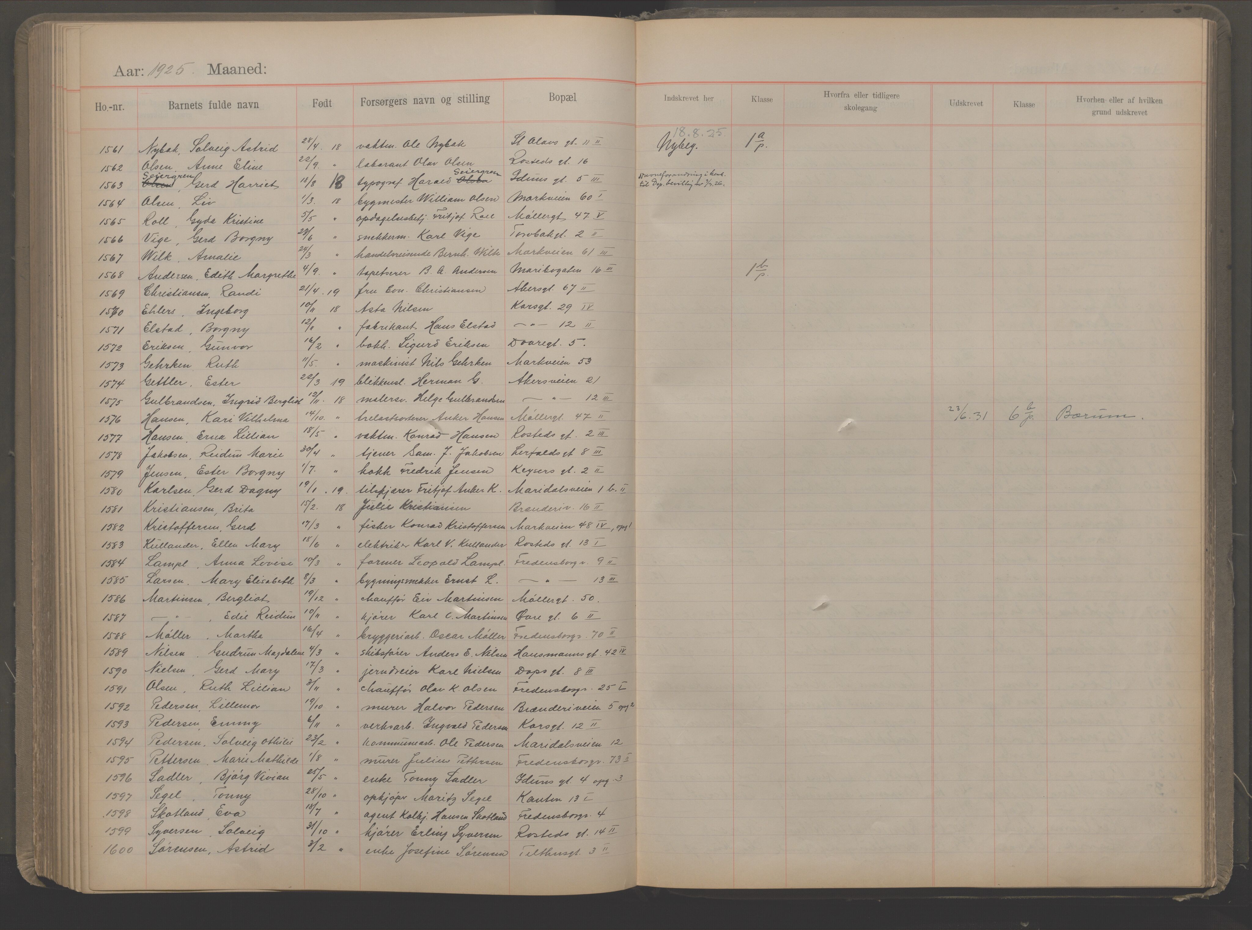 Møllergata skole, OBA/A-20129/F/Fa/L0002: Ut-/innskrivningsprotokoll, 1907-1932, p. 171