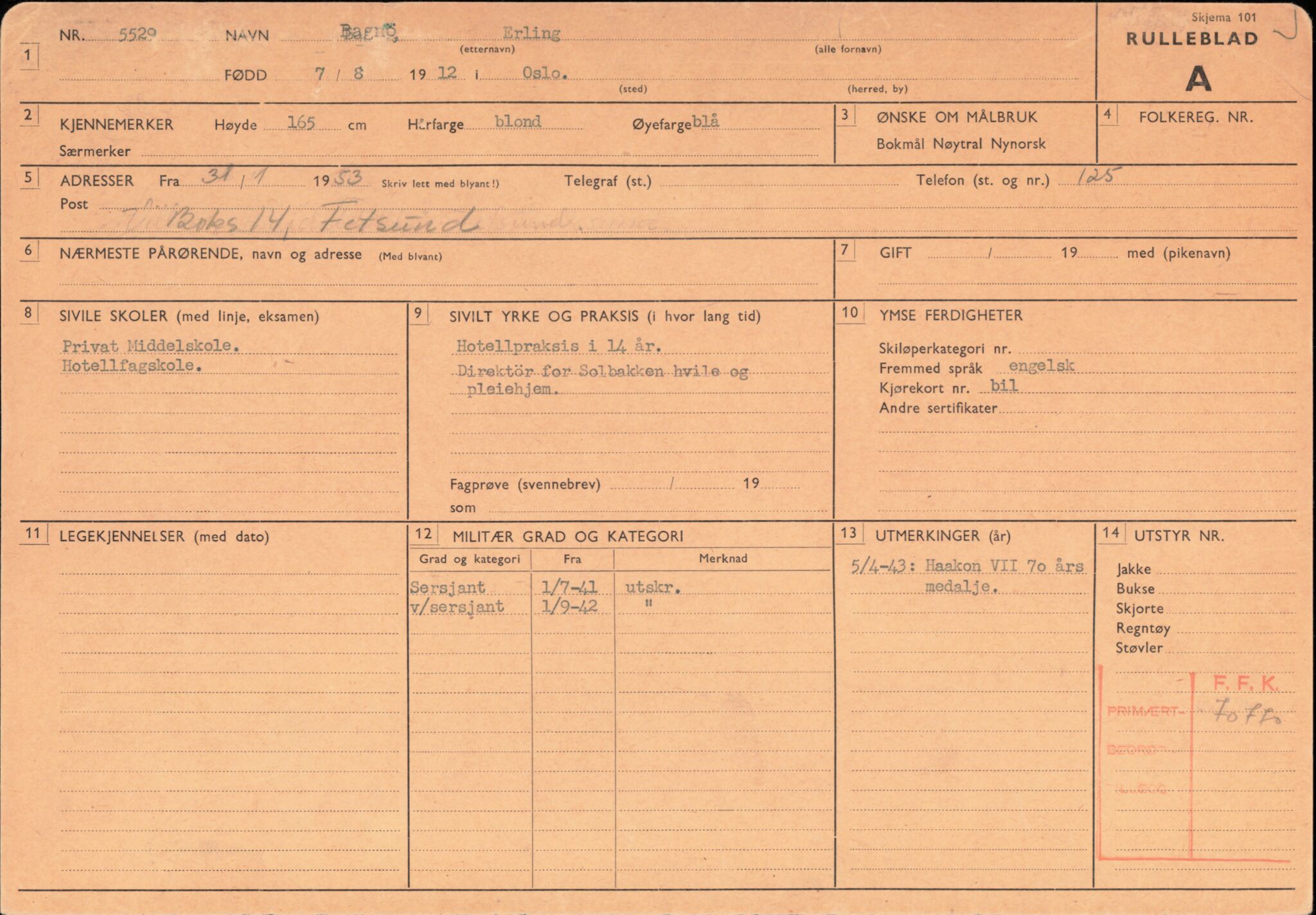 Forsvaret, Forsvarets overkommando/Luftforsvarsstaben, RA/RAFA-4079/P/Pa/L0029: Personellpapirer, 1912, p. 78