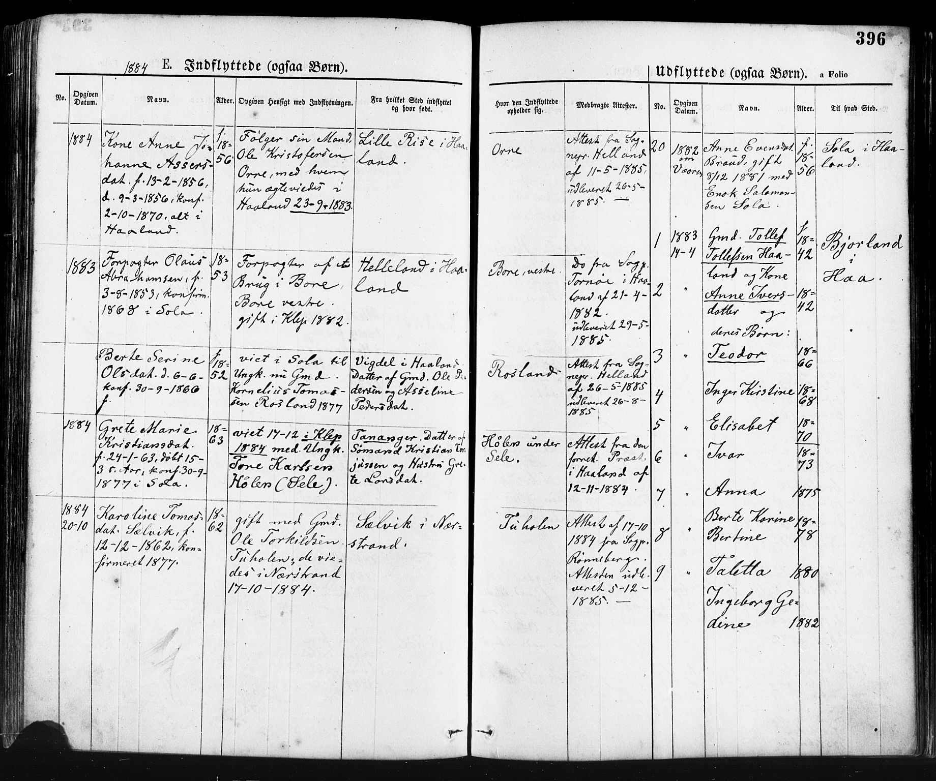 Klepp sokneprestkontor, AV/SAST-A-101803/001/3/30BA/L0006: Parish register (official) no. A 6, 1871-1885, p. 396