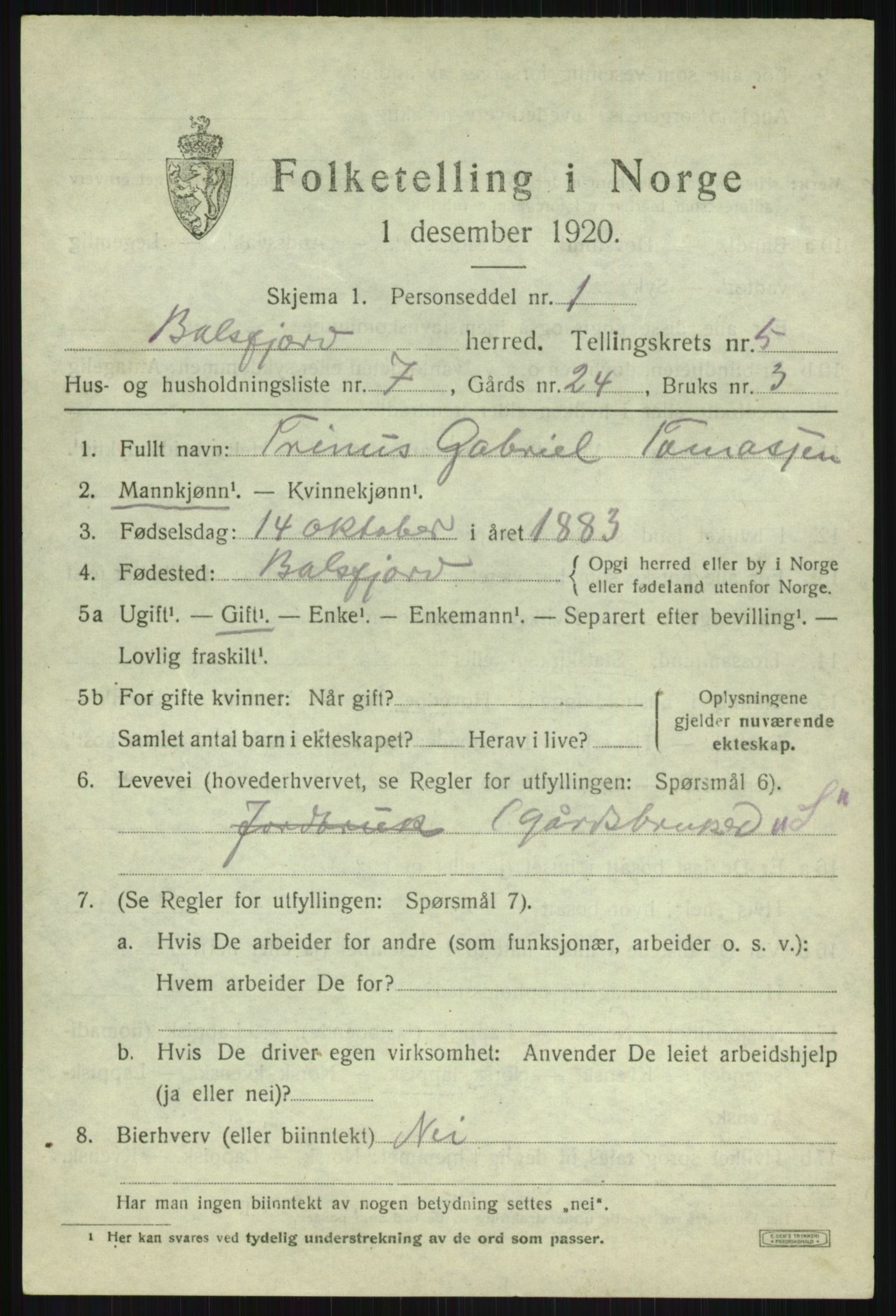 SATØ, 1920 census for Balsfjord, 1920, p. 3182