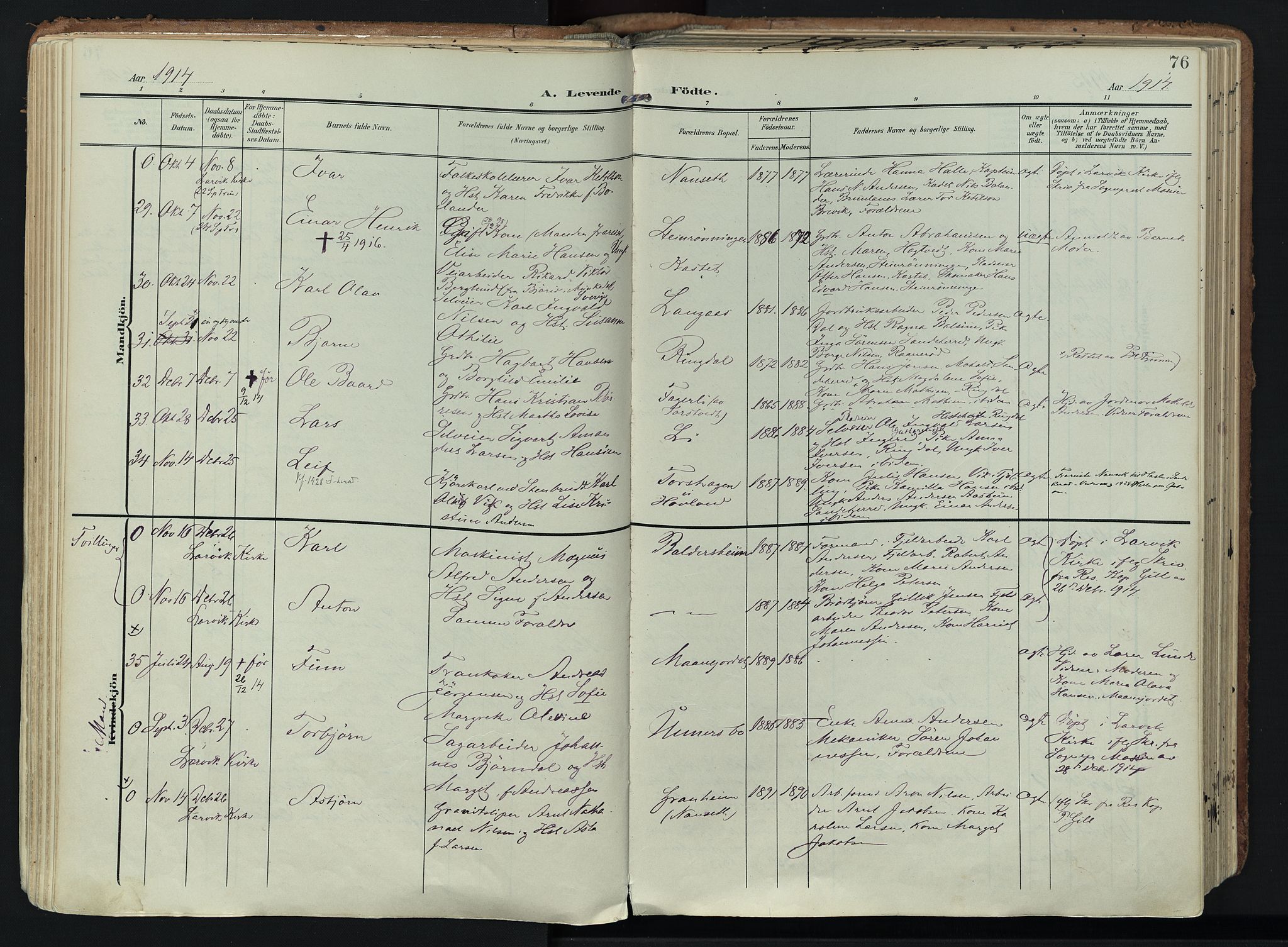 Hedrum kirkebøker, SAKO/A-344/F/Fa/L0010: Parish register (official) no. I 10, 1904-1918, p. 76