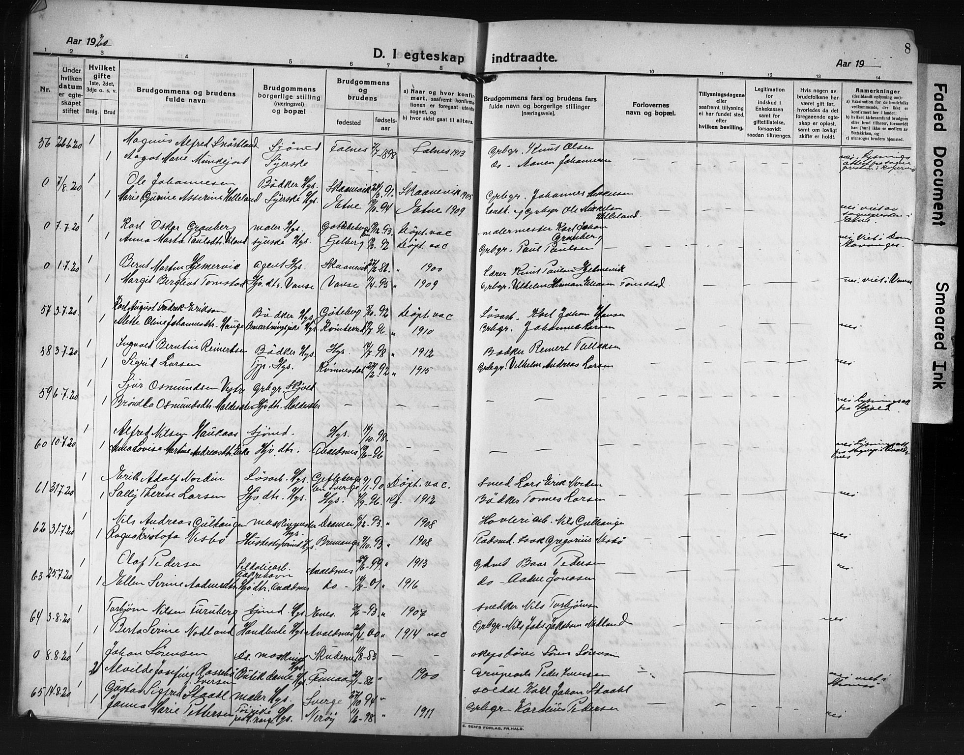 Haugesund sokneprestkontor, AV/SAST-A -101863/H/Ha/Hab/L0010: Parish register (copy) no. B 10, 1920-1931, p. 8