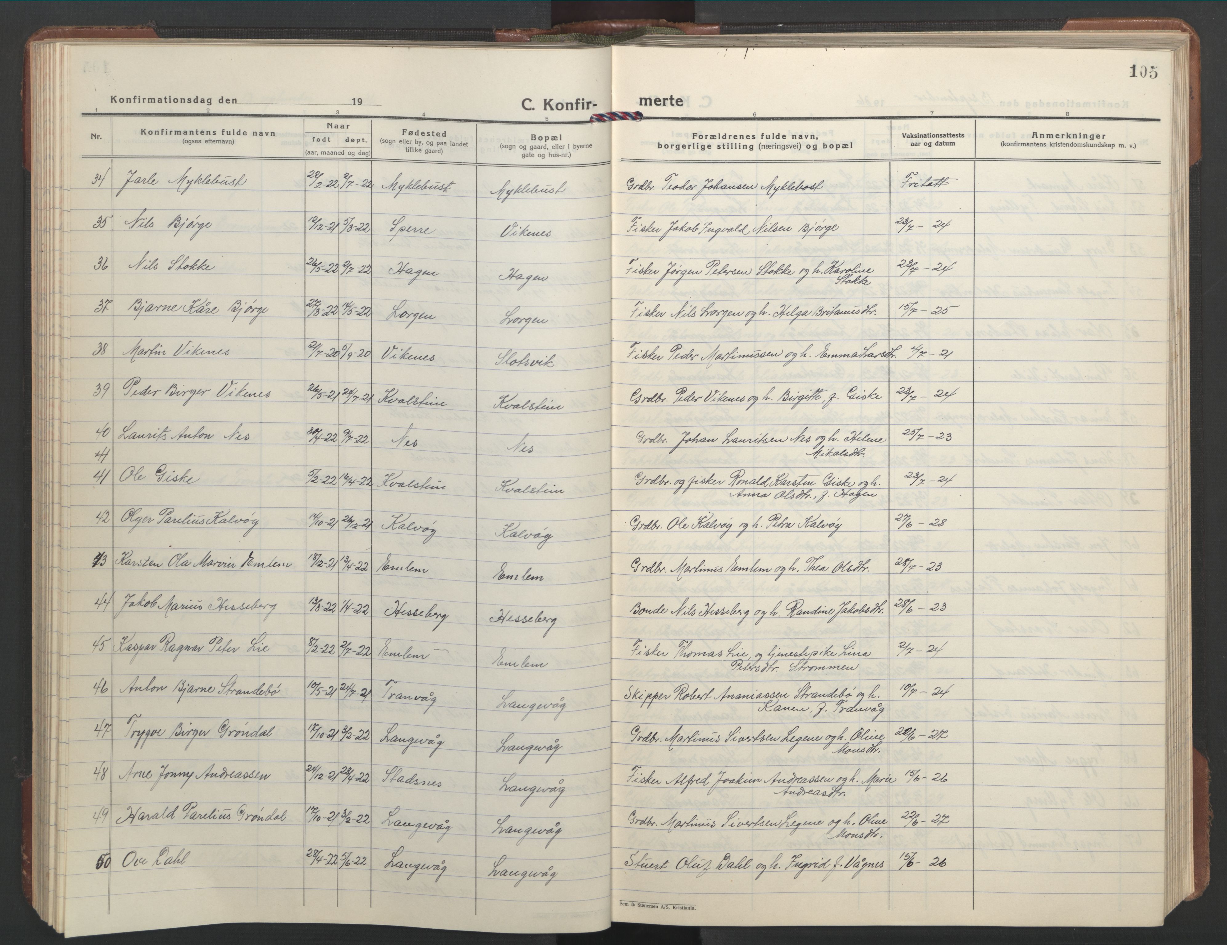 Ministerialprotokoller, klokkerbøker og fødselsregistre - Møre og Romsdal, AV/SAT-A-1454/528/L0435: Parish register (copy) no. 528C16, 1923-1957, p. 105
