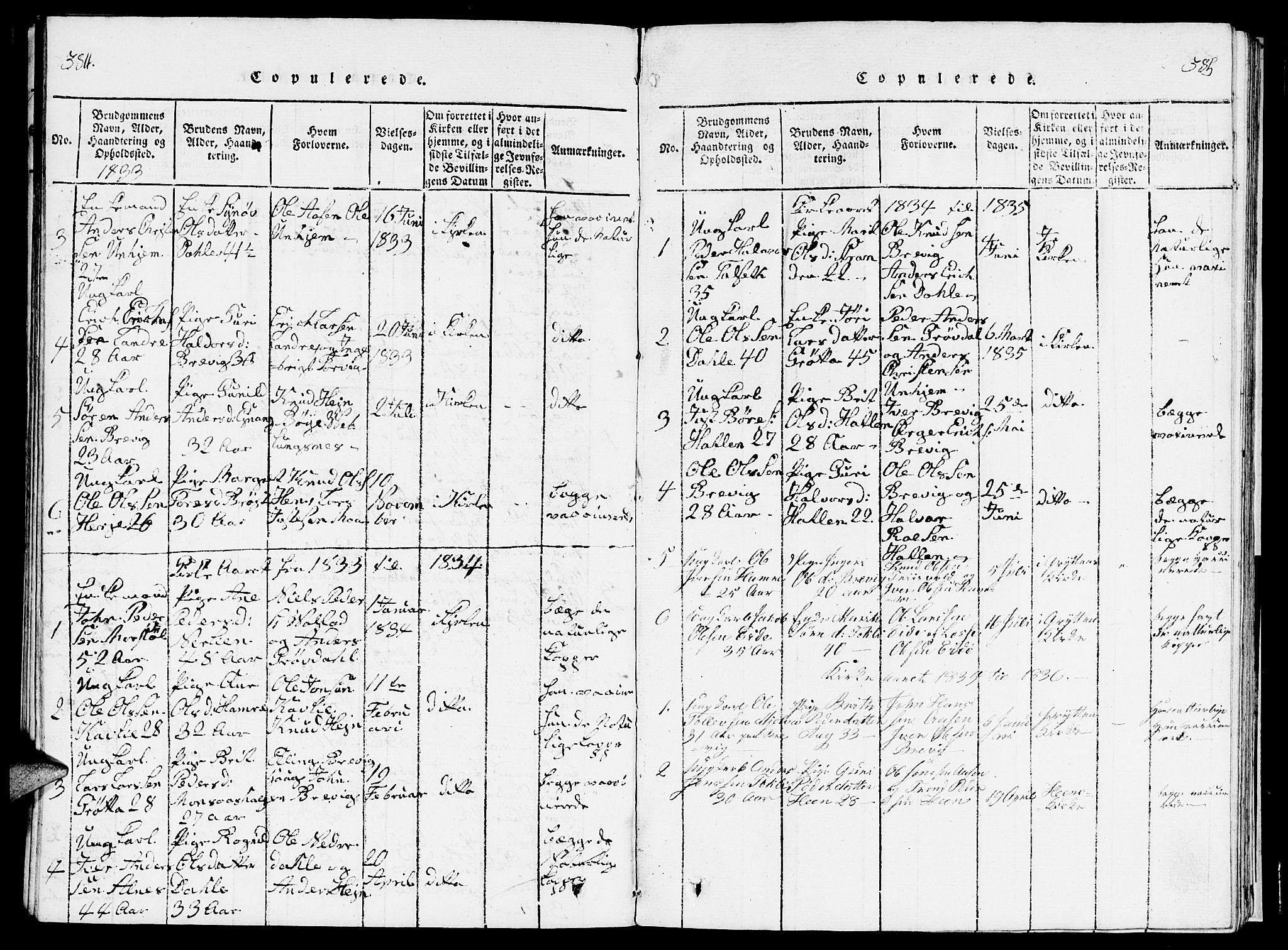 Ministerialprotokoller, klokkerbøker og fødselsregistre - Møre og Romsdal, SAT/A-1454/545/L0587: Parish register (copy) no. 545C01, 1818-1836, p. 384-385