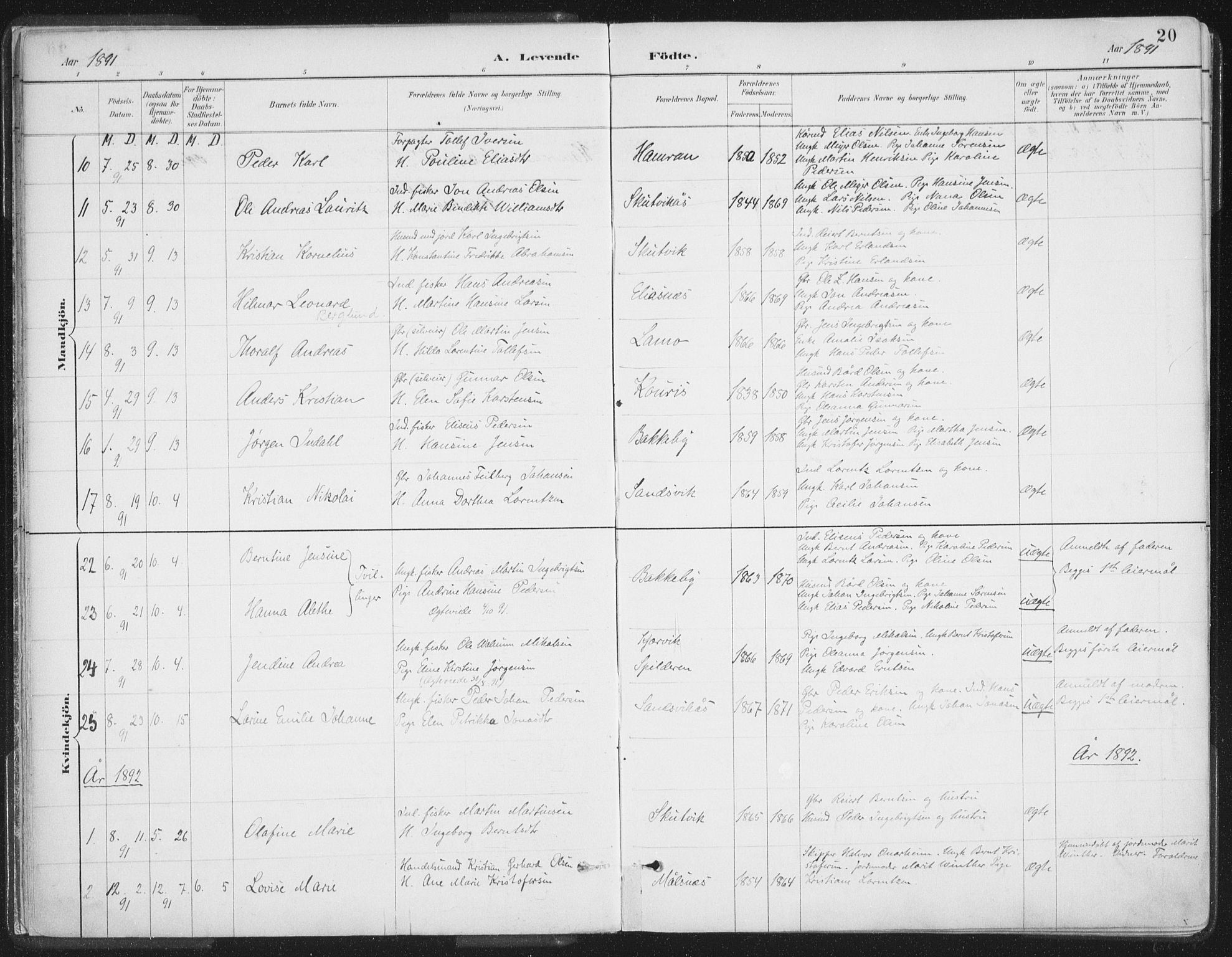 Balsfjord sokneprestembete, SATØ/S-1303/G/Ga/L0007kirke: Parish register (official) no. 7, 1887-1909, p. 20