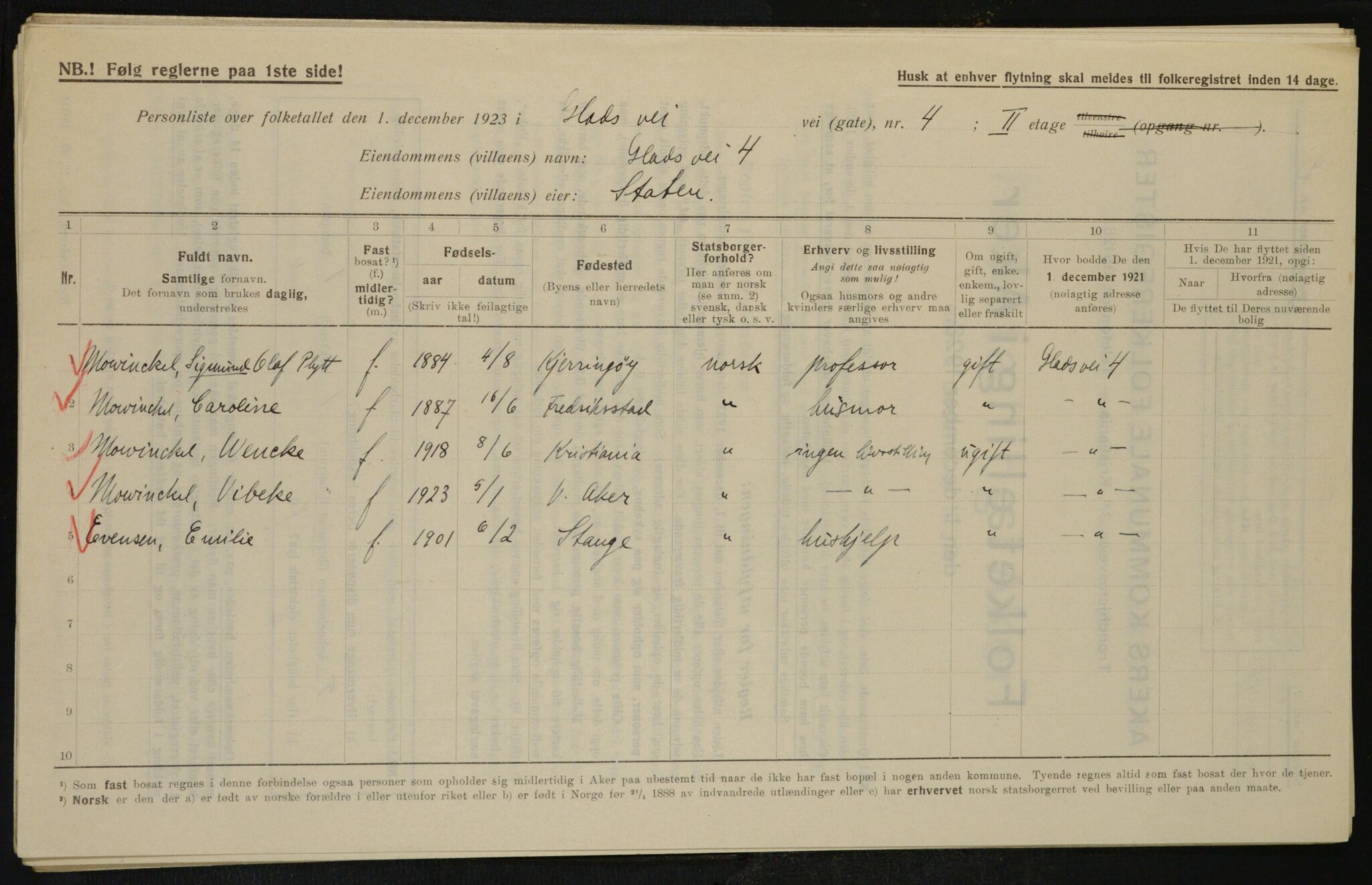 , Municipal Census 1923 for Aker, 1923, p. 9967