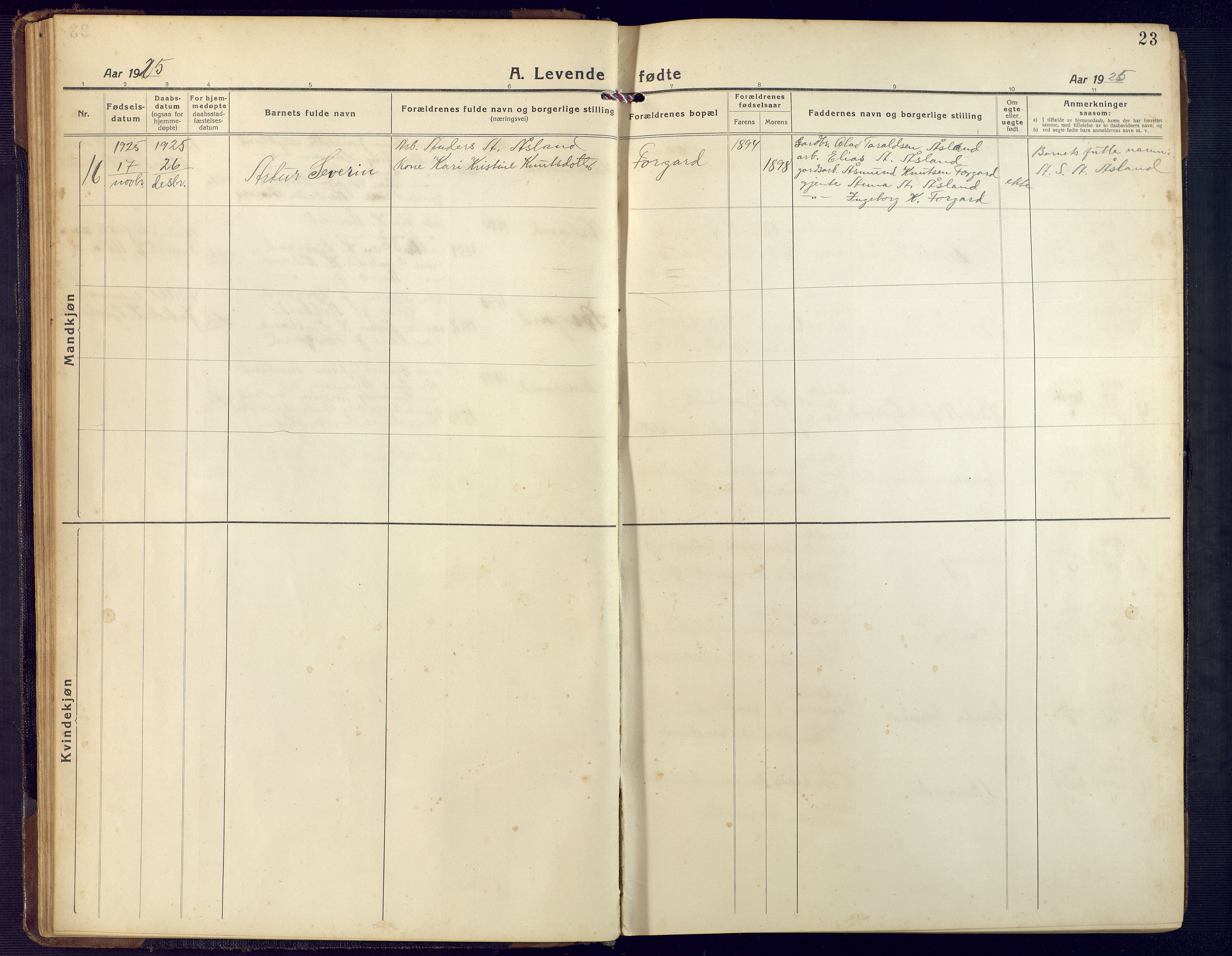 Åseral sokneprestkontor, AV/SAK-1111-0051/F/Fb/L0004: Parish register (copy) no. B 4, 1920-1946, p. 23