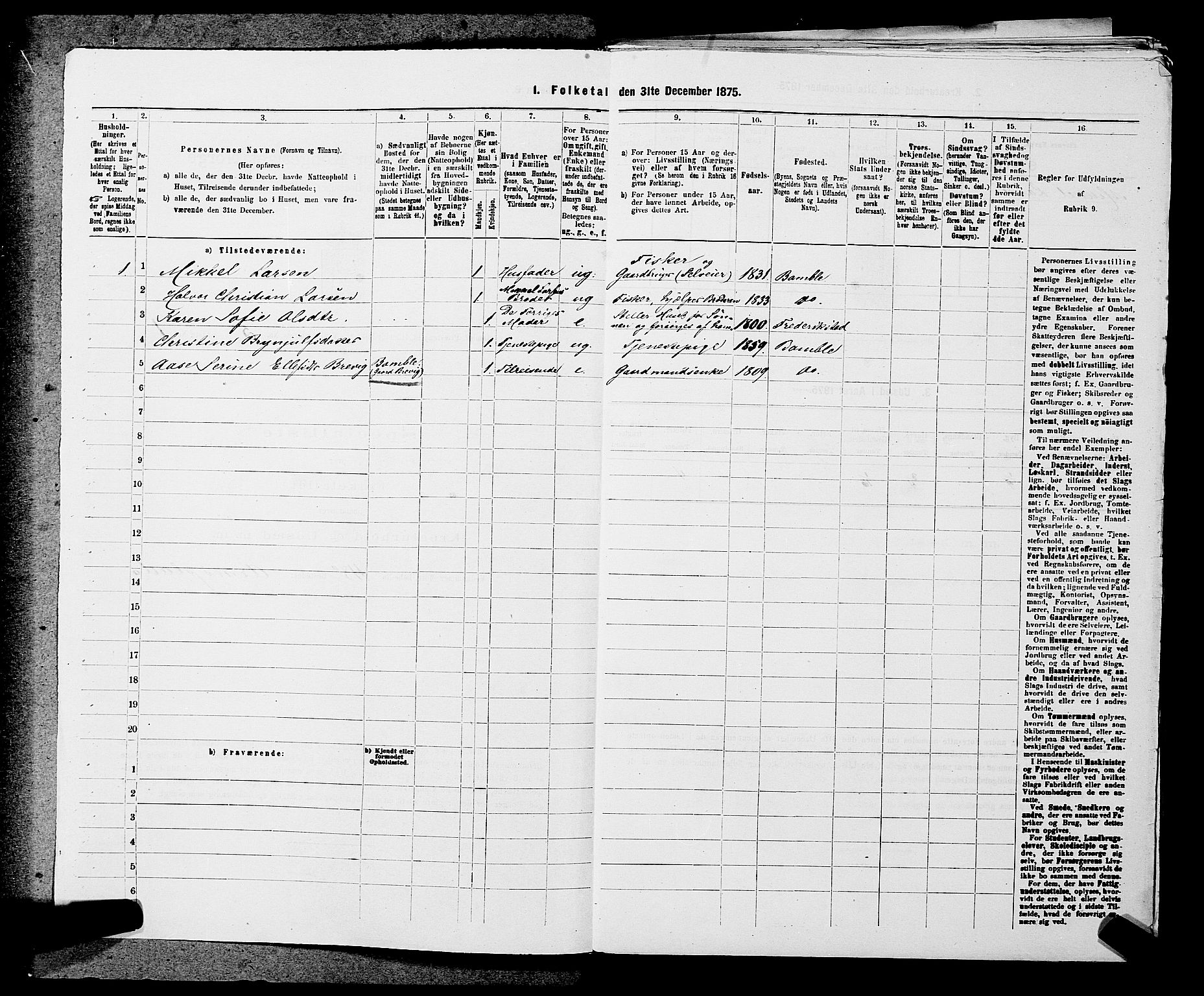 SAKO, 1875 census for 0814L Bamble/Bamble, 1875, p. 729