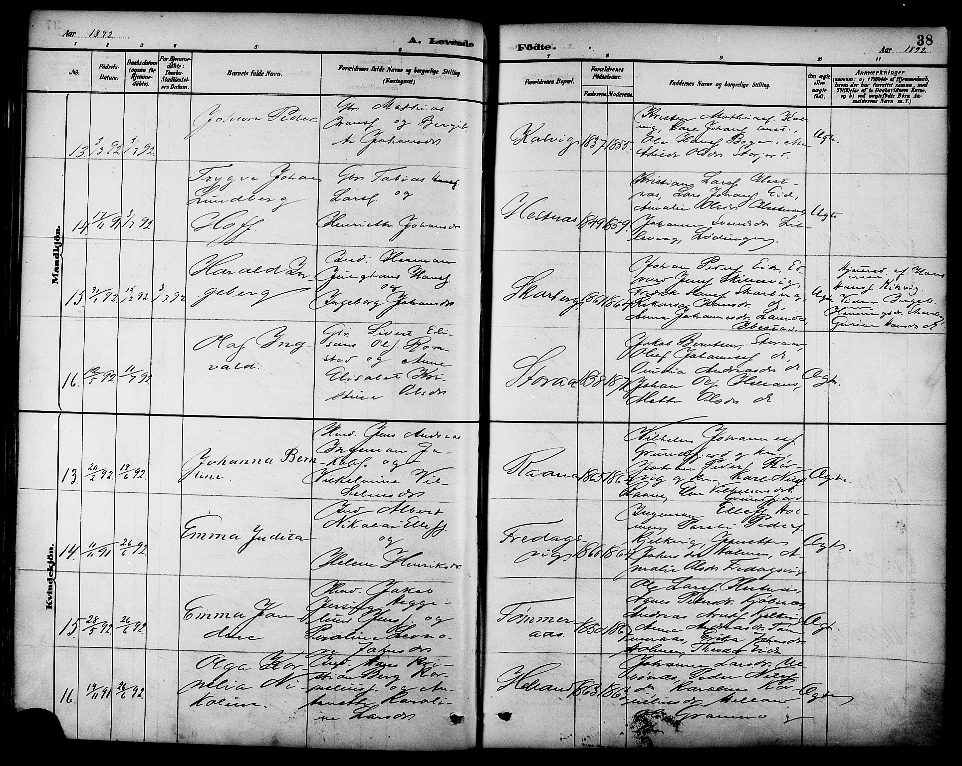 Ministerialprotokoller, klokkerbøker og fødselsregistre - Nordland, AV/SAT-A-1459/861/L0869: Parish register (official) no. 861A04, 1889-1903, p. 38