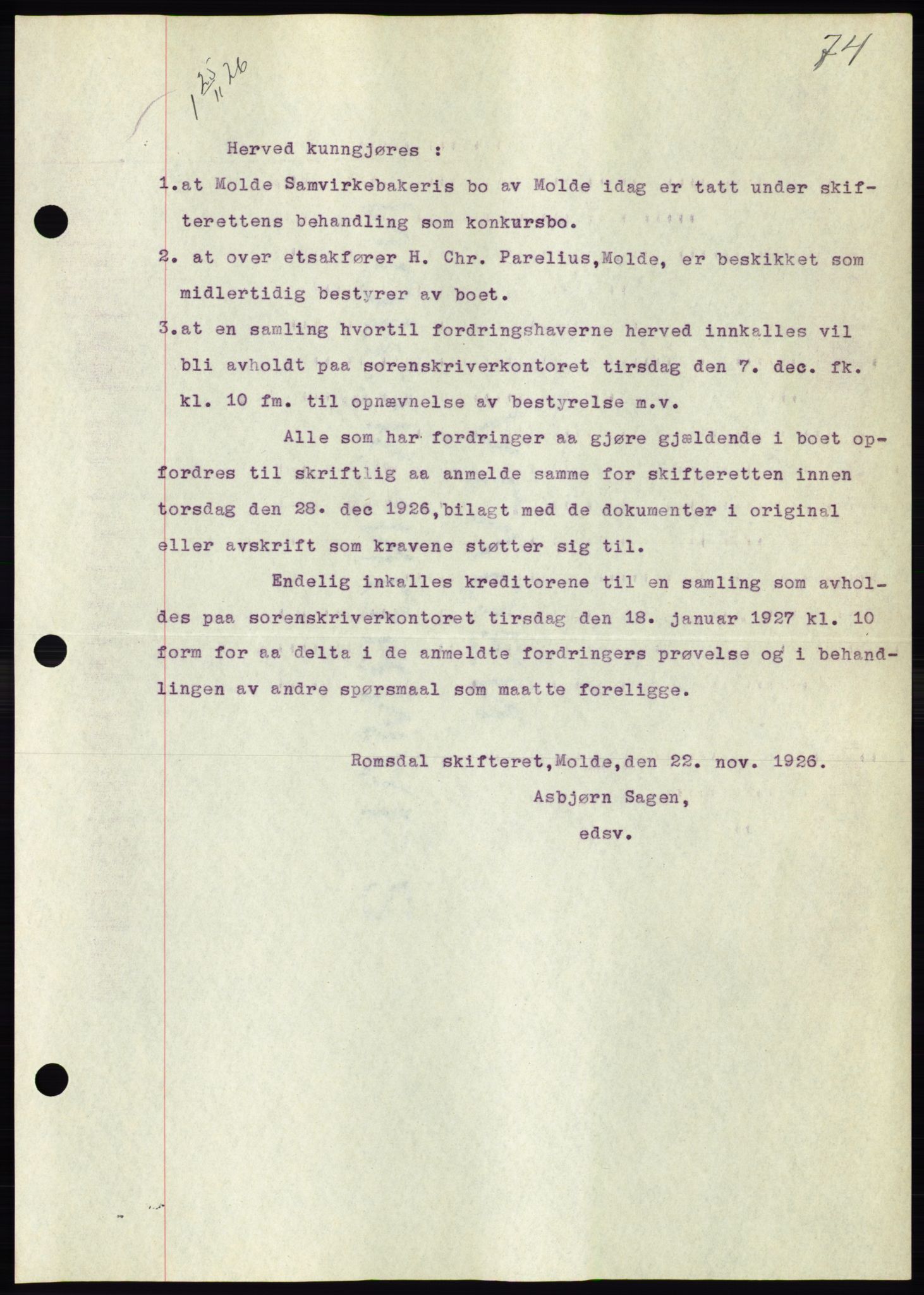 Molde byfogd, AV/SAT-A-0025/2/2C/L0011: Mortgage book no. 11, 1926-1932, Deed date: 25.11.1926