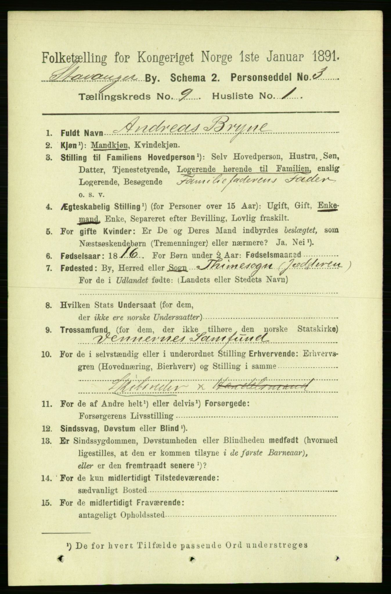 RA, 1891 census for 1103 Stavanger, 1891, p. 12707