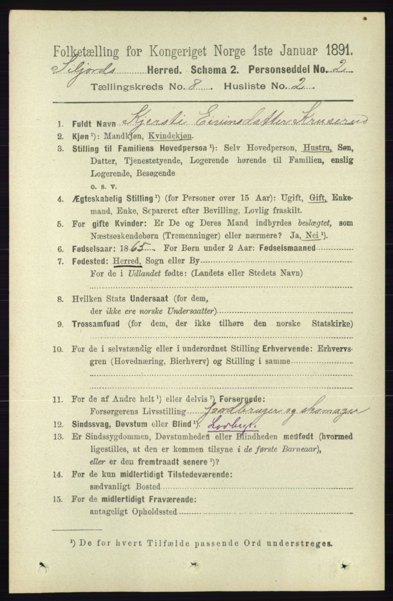 RA, 1891 census for 0828 Seljord, 1891, p. 2881