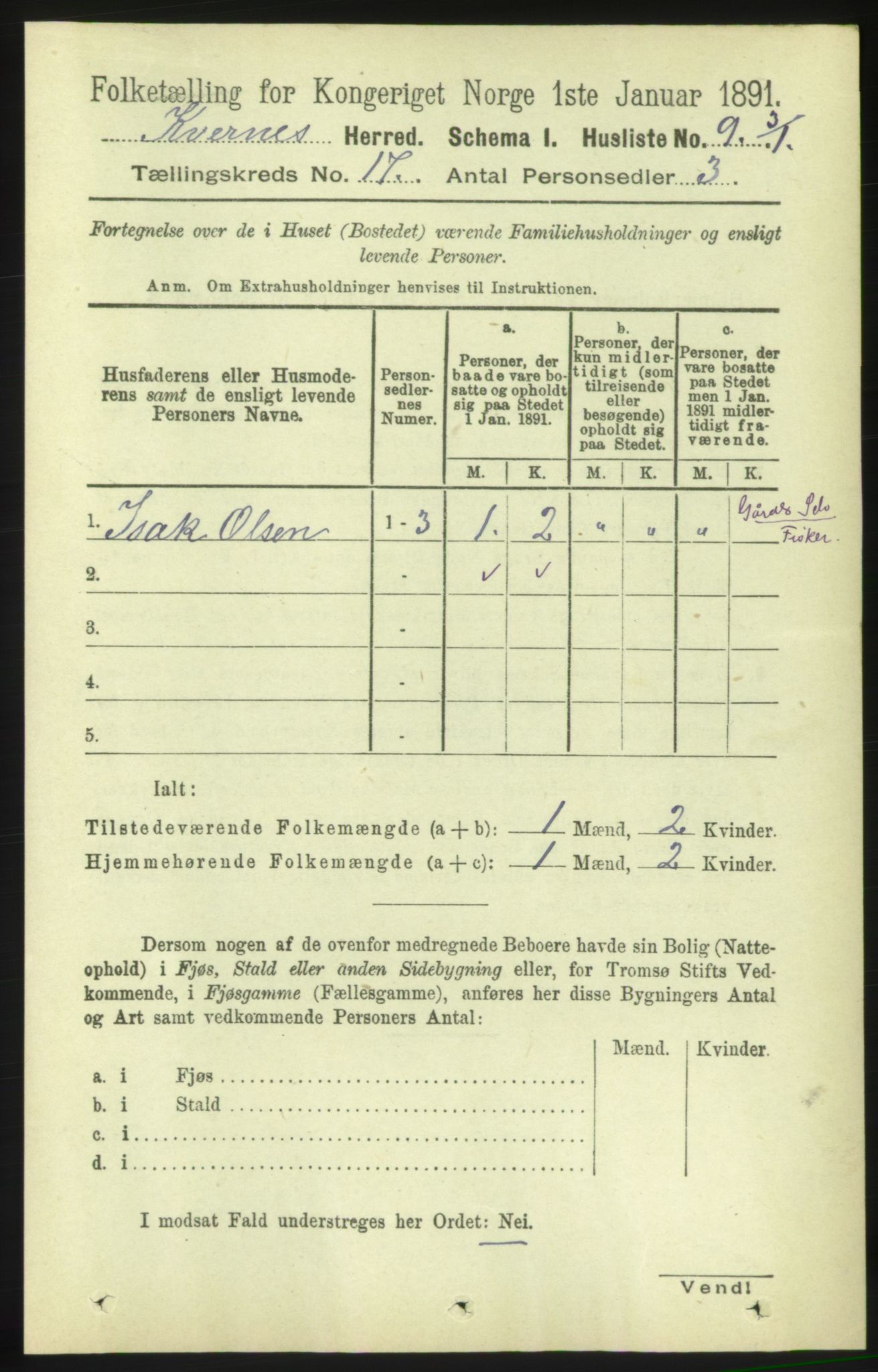 RA, 1891 census for 1553 Kvernes, 1891, p. 7078