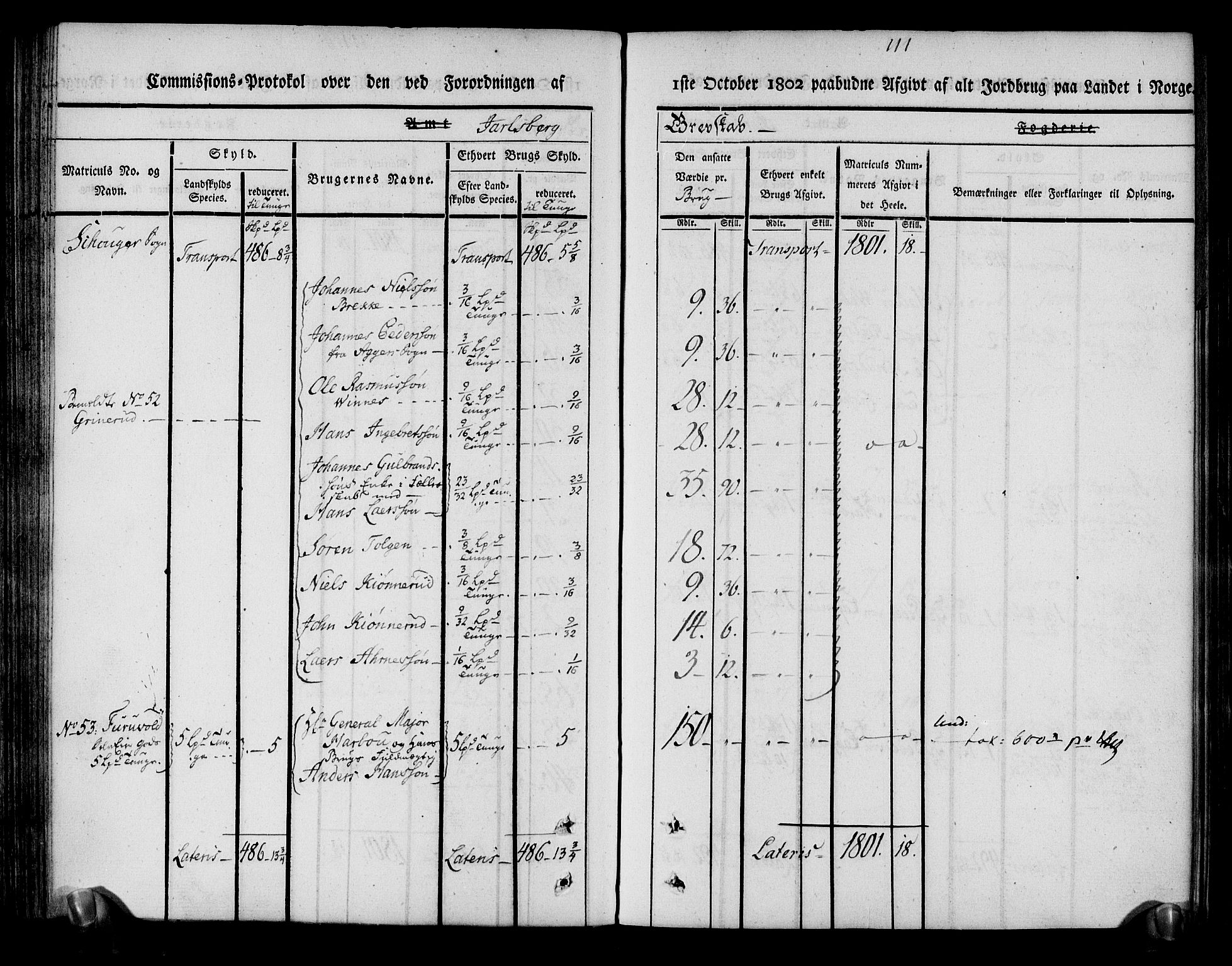 Rentekammeret inntil 1814, Realistisk ordnet avdeling, AV/RA-EA-4070/N/Ne/Nea/L0174: Jarlsberg grevskap. Kommisjonsprotokoll for grevskapets nordre distrikt - Lardal, Hof, Sande, Skoger, Botne og Våle prestegjeld, 1803, p. 123