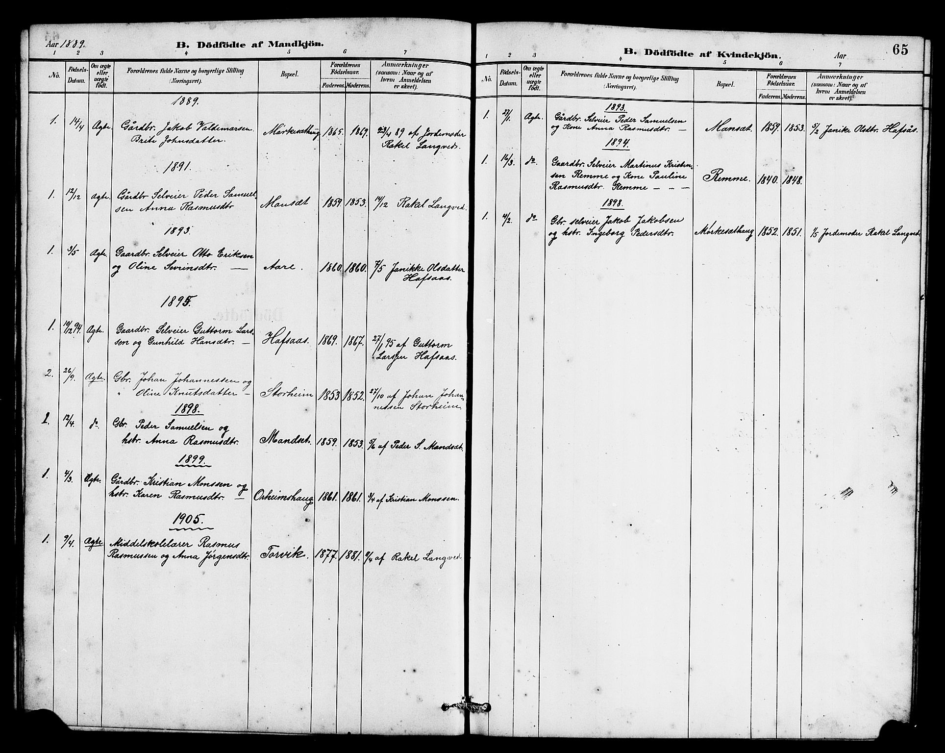 Eid sokneprestembete, AV/SAB-A-82301/H/Hab/Habc/L0002: Parish register (copy) no. C 2, 1887-1906, p. 65