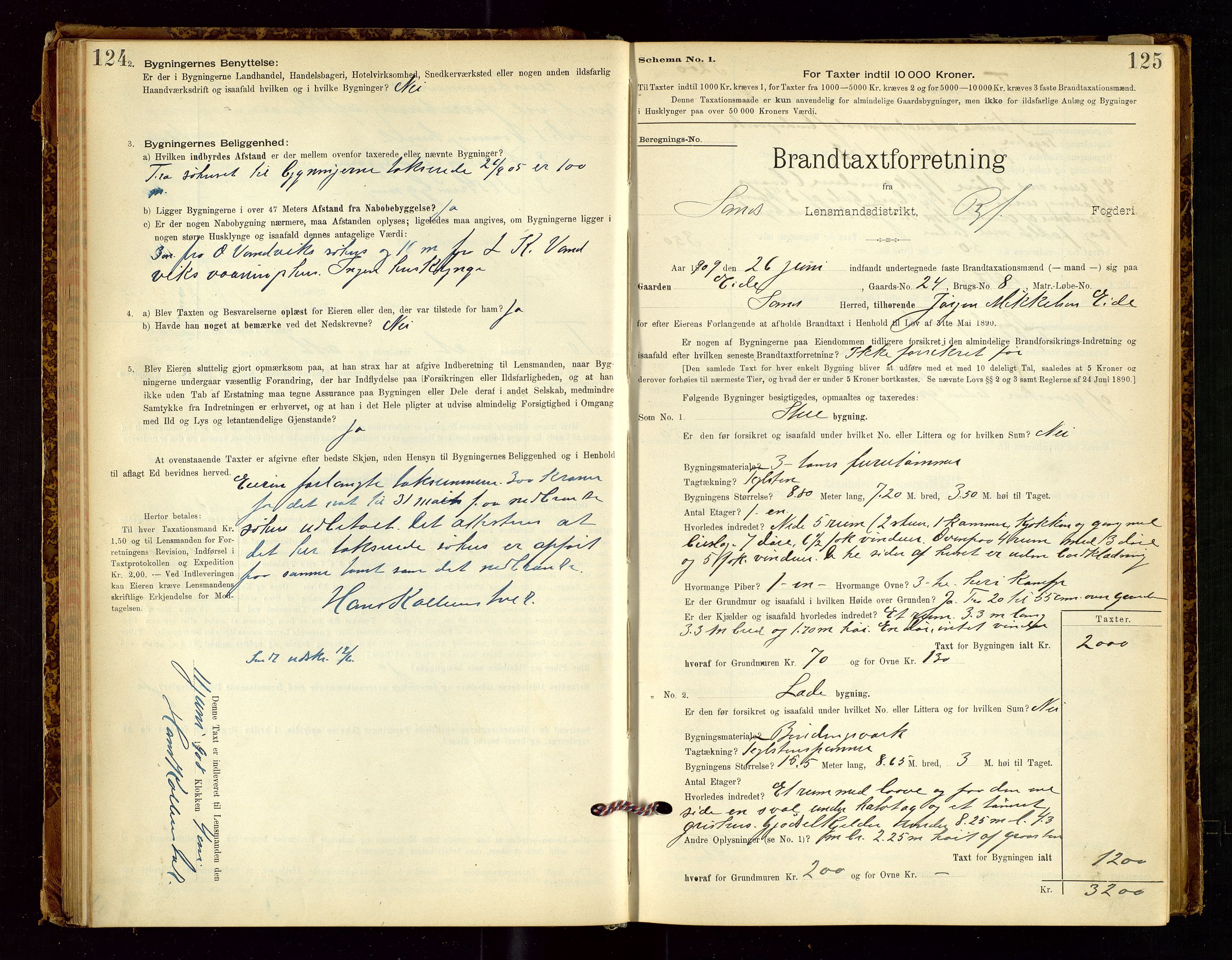 Sand lensmannskontor, AV/SAST-A-100415/Goc/L0001: "Brandtaxationsprotokol", 1895-1935, p. 124-125
