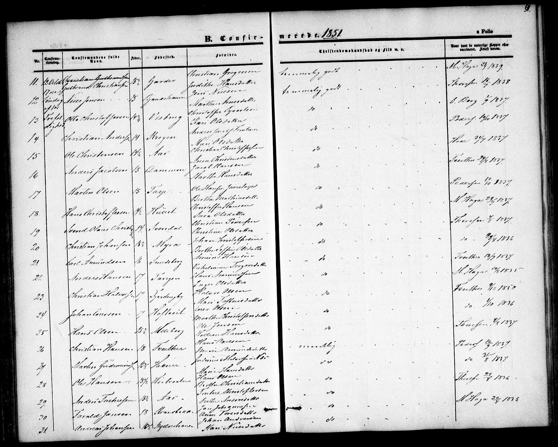 Fet prestekontor Kirkebøker, AV/SAO-A-10370a/F/Fa/L0010: Parish register (official) no. I 10, 1847-1859, p. 91