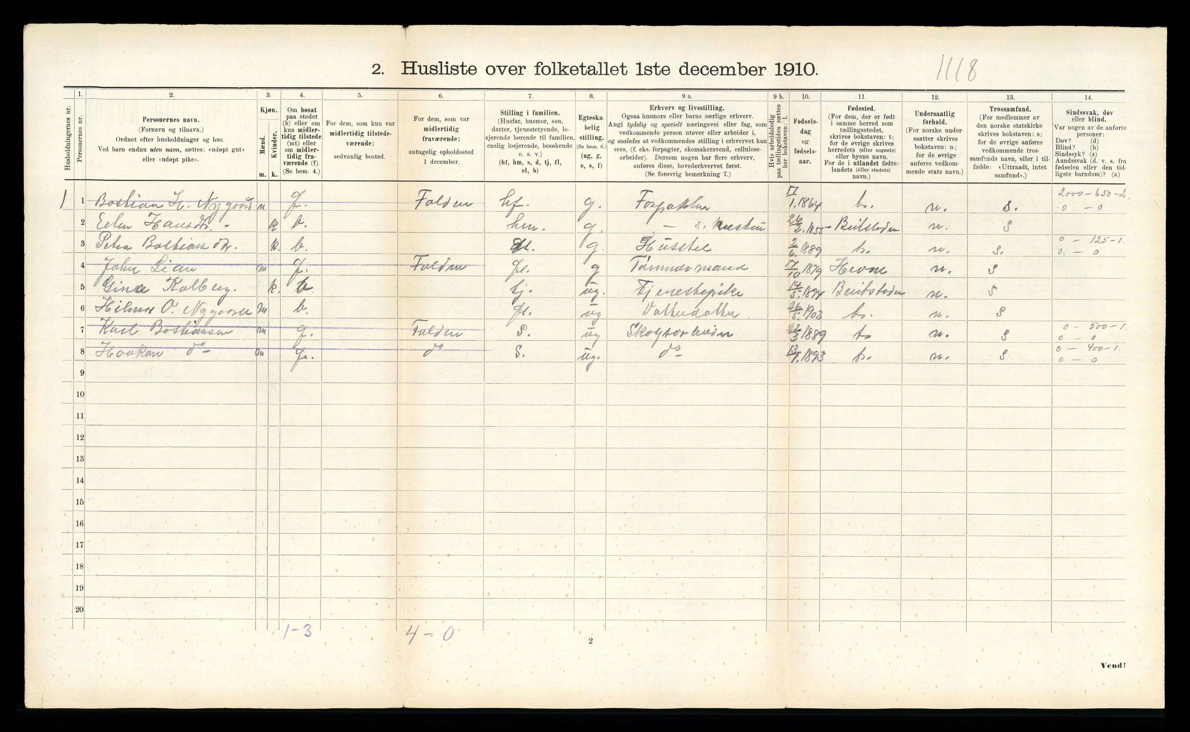 RA, 1910 census for Verran, 1910, p. 486