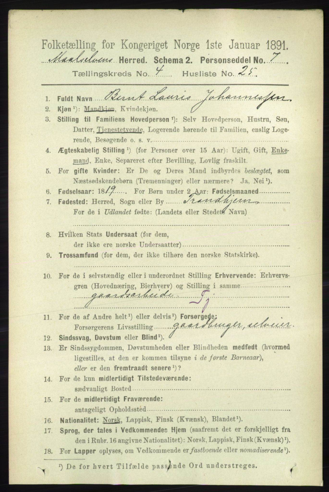 RA, 1891 census for 1924 Målselv, 1891, p. 1259