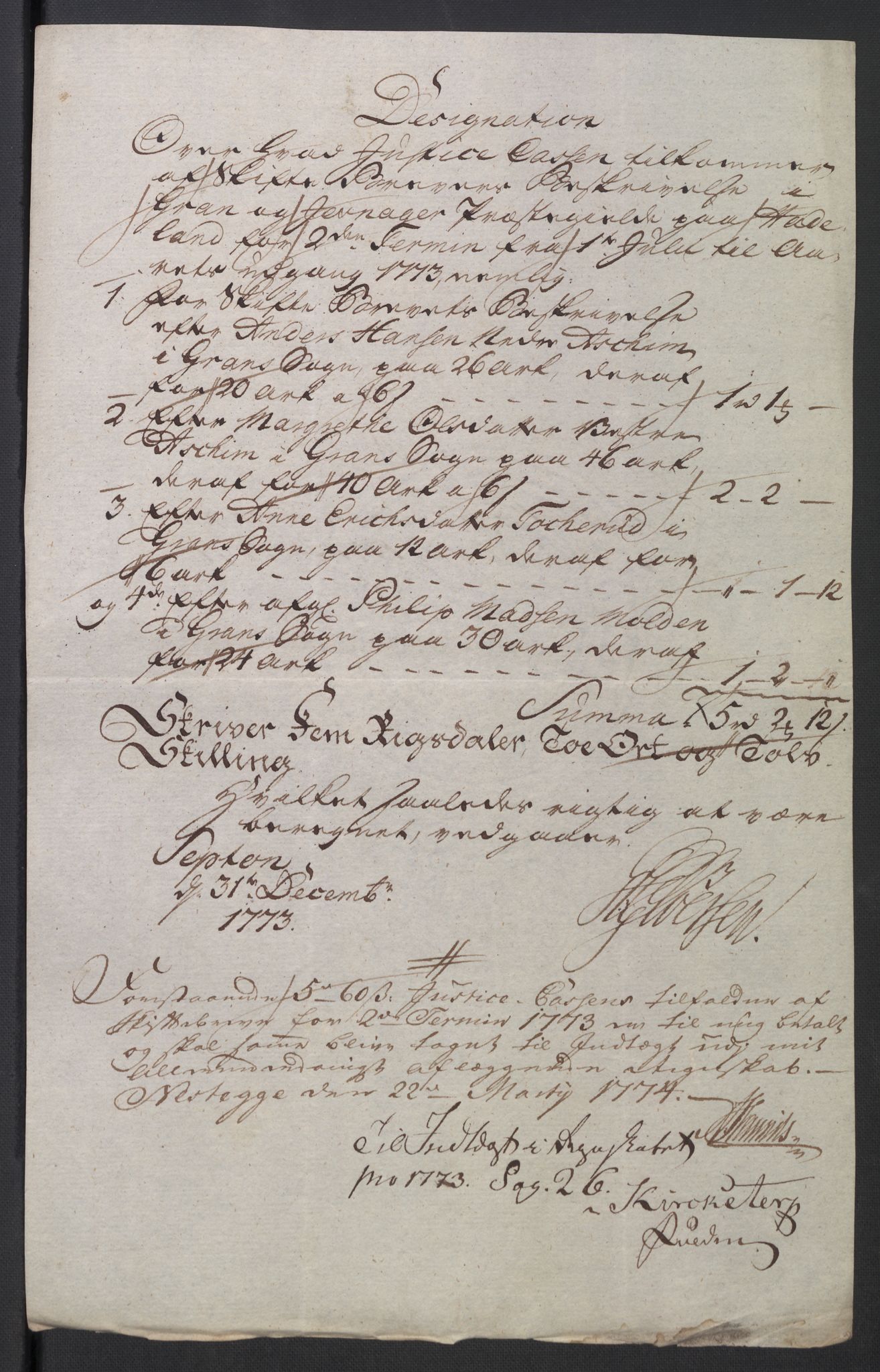 Rentekammeret inntil 1814, Reviderte regnskaper, Mindre regnskaper, AV/RA-EA-4068/Rb/L0014: Opplands amt, 1771-1779, p. 437