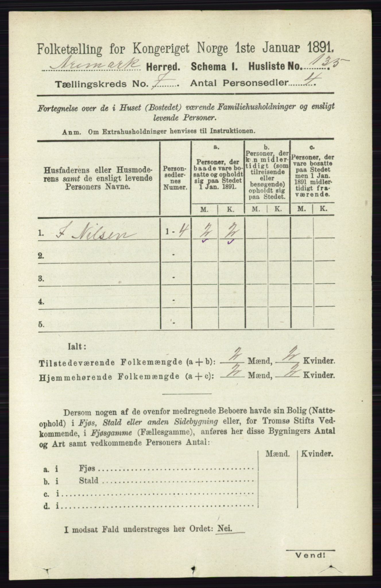 RA, 1891 census for 0118 Aremark, 1891, p. 3897