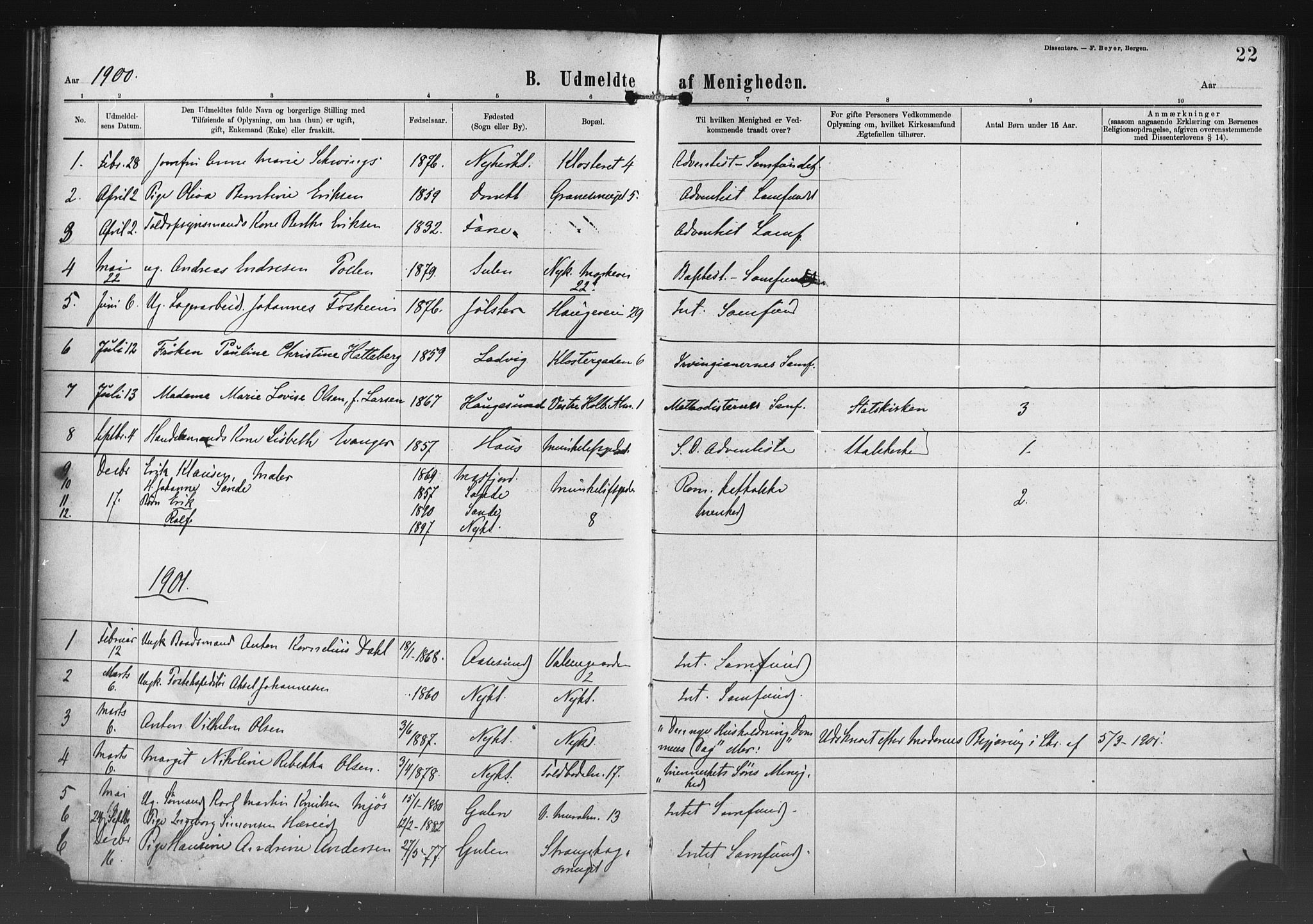Nykirken Sokneprestembete, SAB/A-77101/H/Haa/L0054: Parish register (official) no. H 3, 1897-1943, p. 22