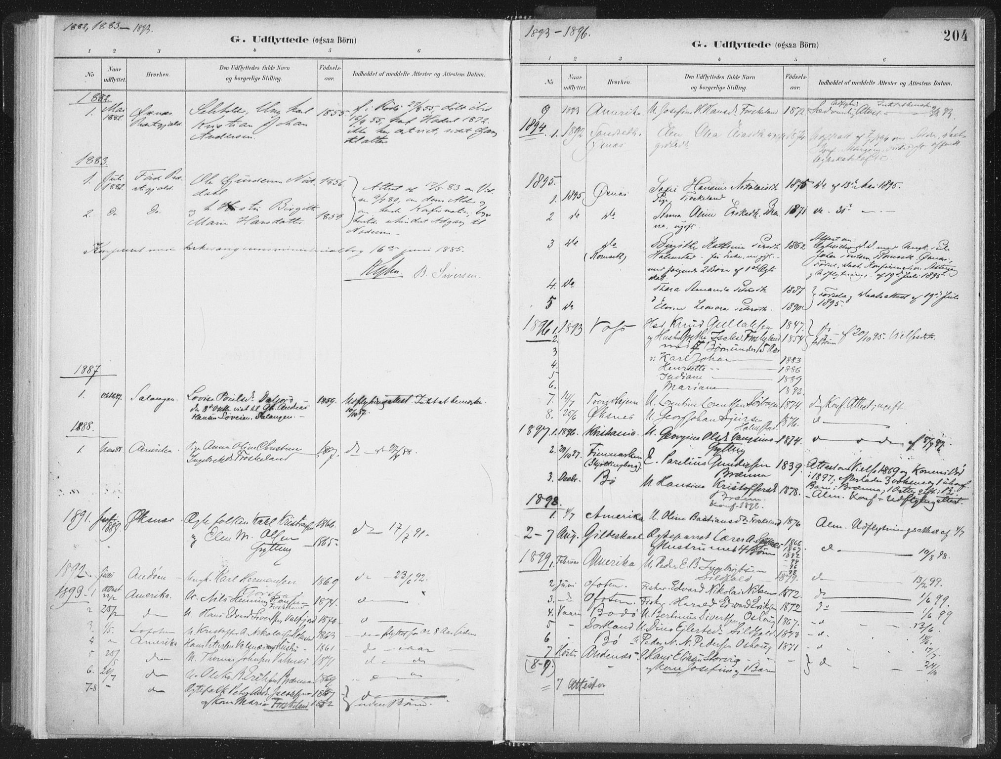 Ministerialprotokoller, klokkerbøker og fødselsregistre - Nordland, AV/SAT-A-1459/890/L1286: Parish register (official) no. 890A01, 1882-1902, p. 204