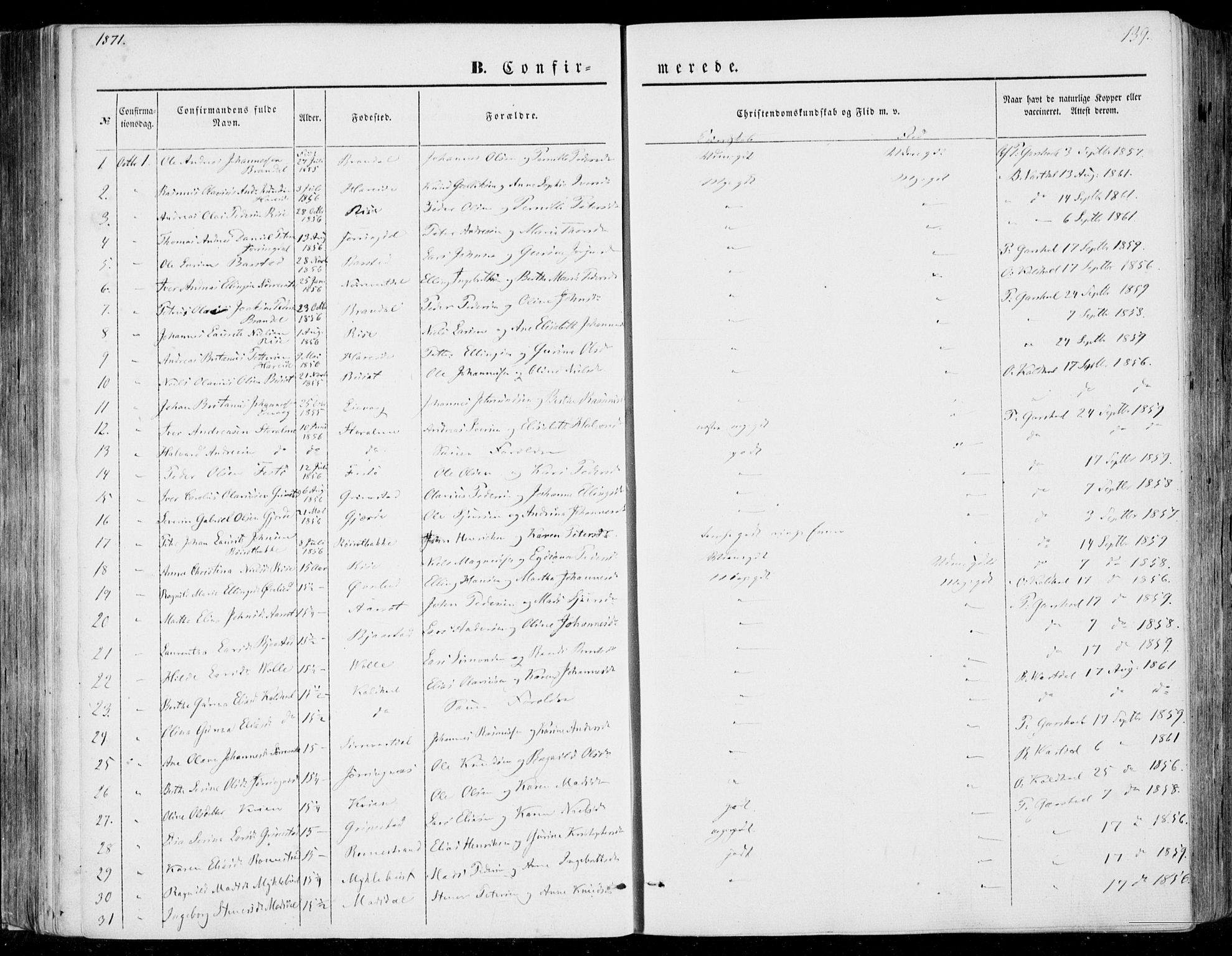 Ministerialprotokoller, klokkerbøker og fødselsregistre - Møre og Romsdal, SAT/A-1454/510/L0121: Parish register (official) no. 510A01, 1848-1877, p. 139