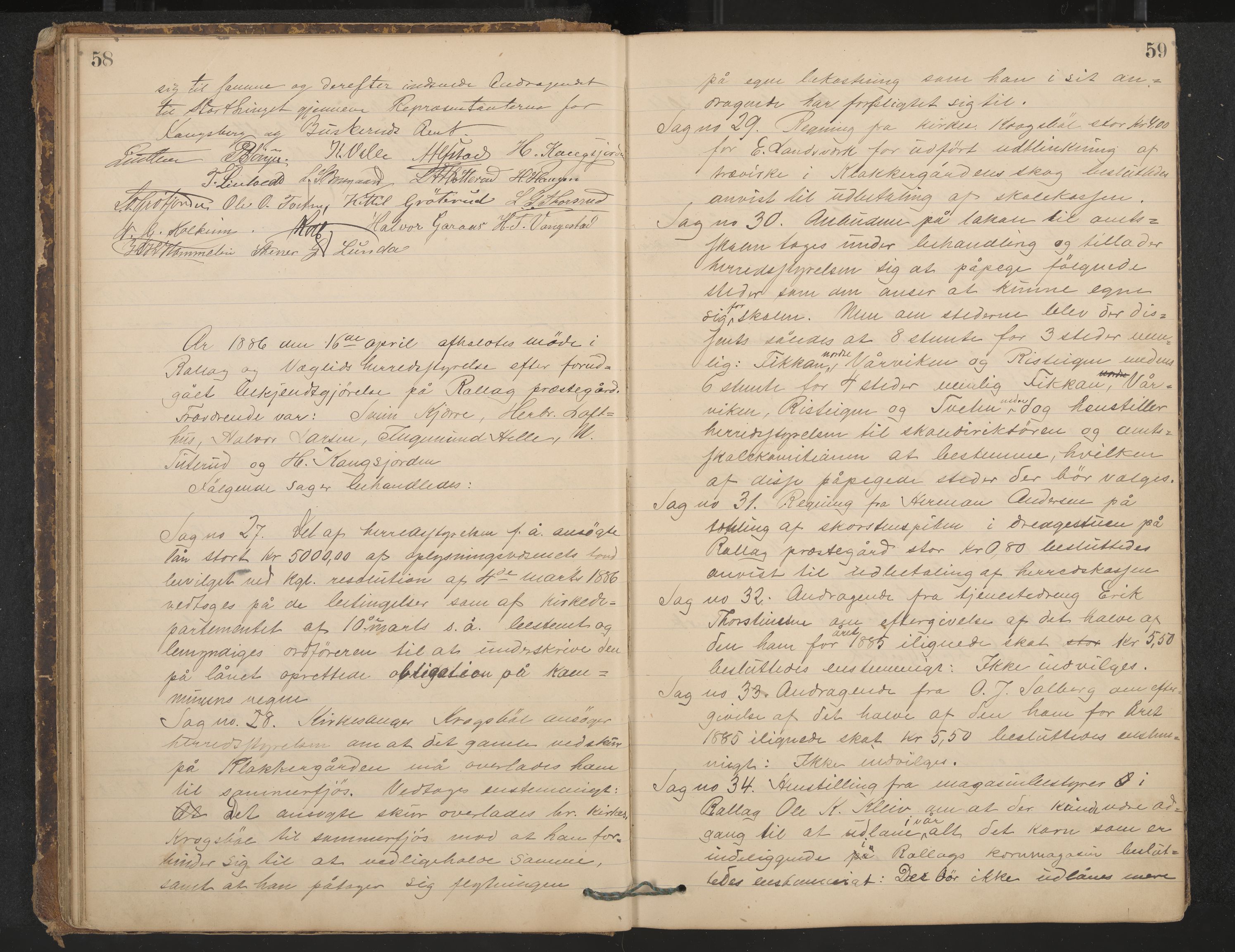 Rollag formannskap og sentraladministrasjon, IKAK/0632021-2/A/Aa/L0003: Møtebok, 1884-1897, p. 58-59