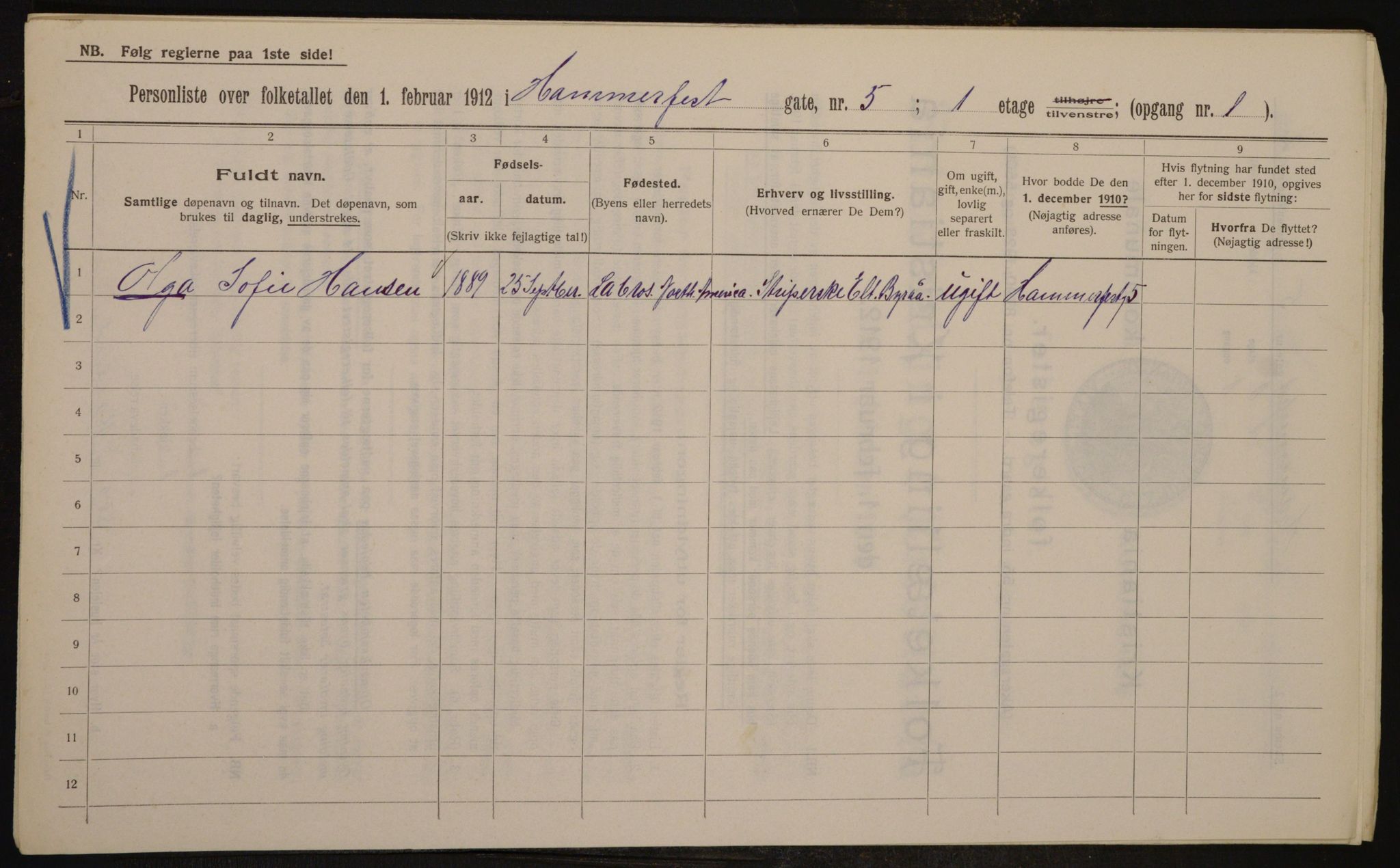 OBA, Municipal Census 1912 for Kristiania, 1912, p. 34205