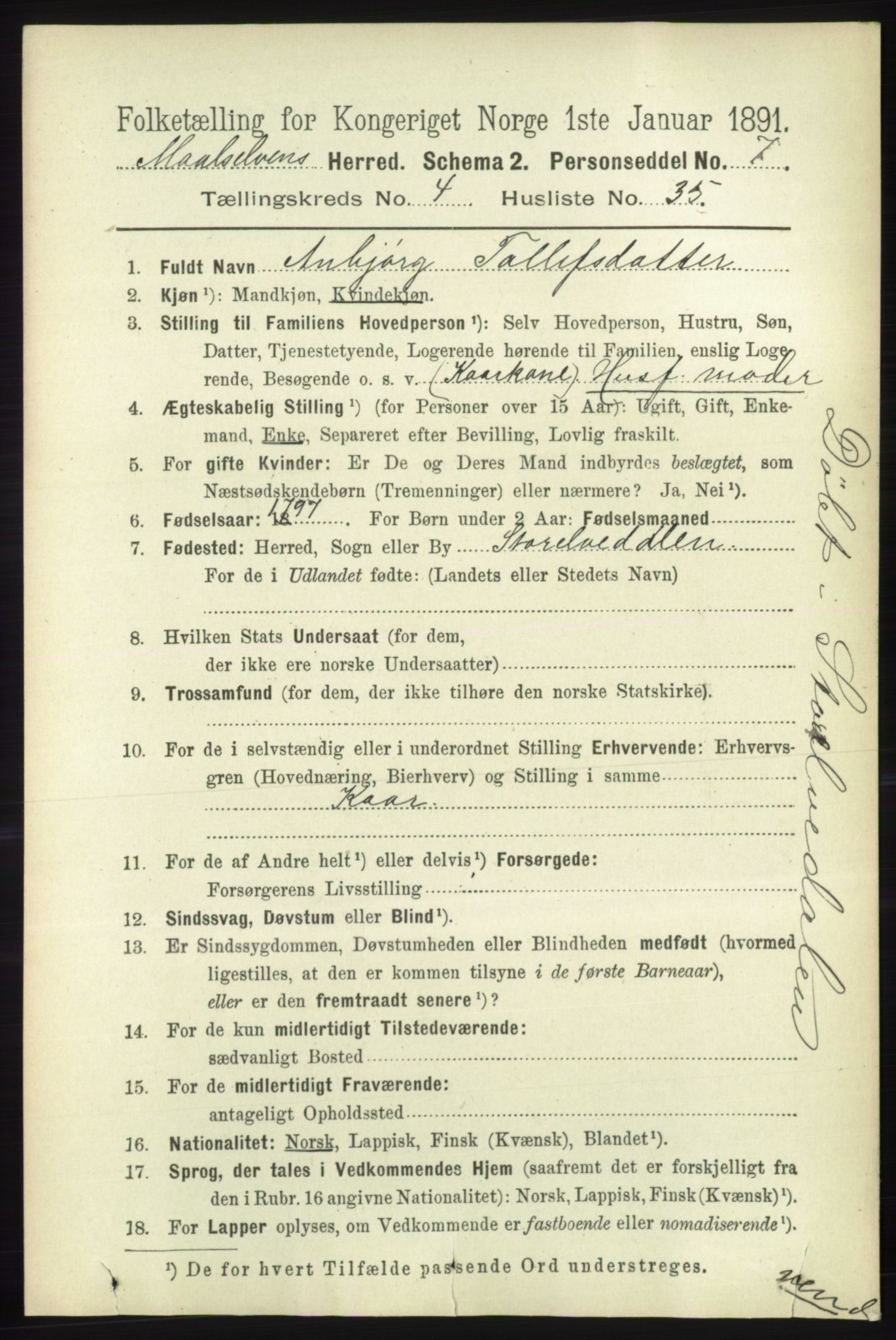 RA, 1891 census for 1924 Målselv, 1891, p. 1353