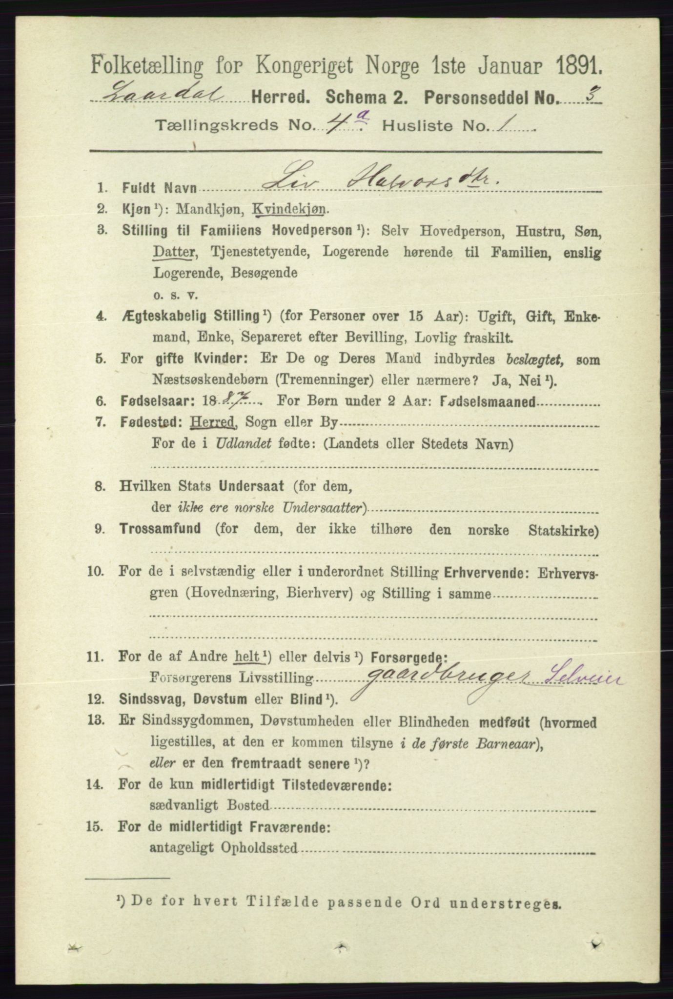 RA, 1891 census for 0833 Lårdal, 1891, p. 1027