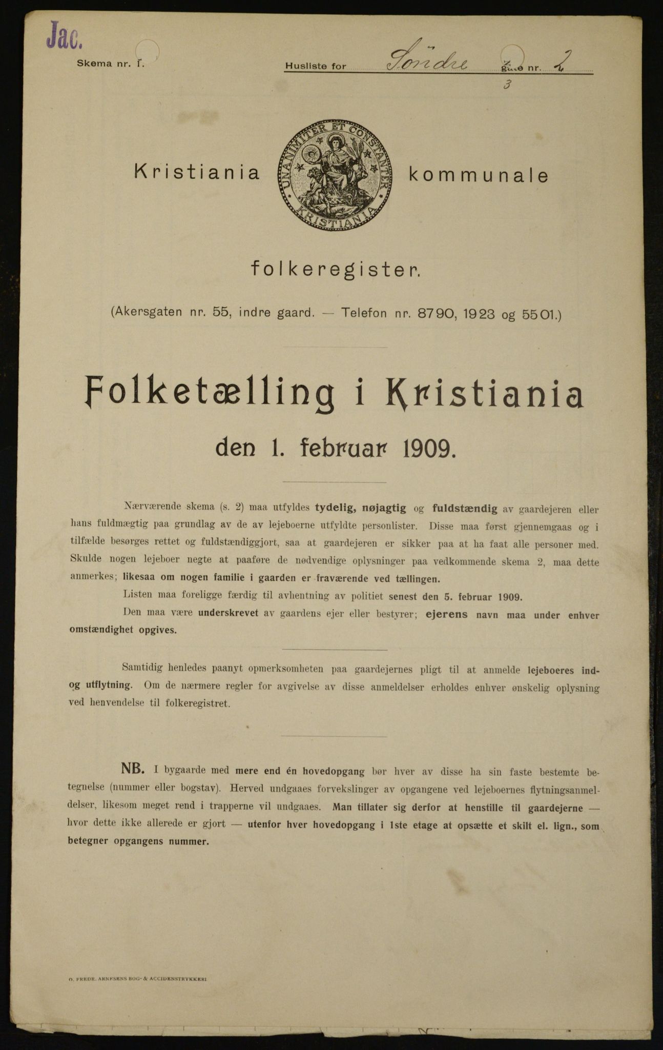 OBA, Municipal Census 1909 for Kristiania, 1909, p. 96316