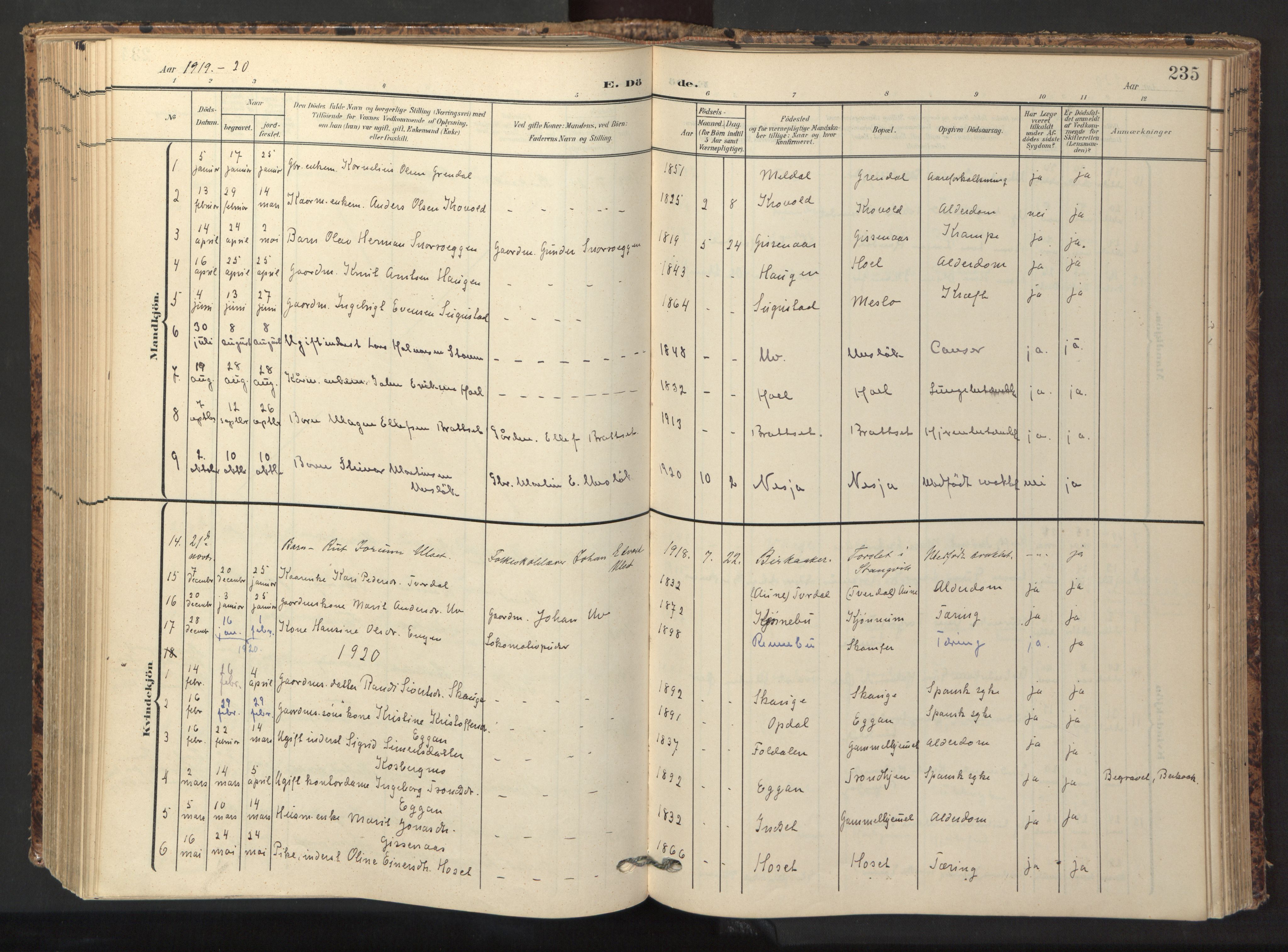 Ministerialprotokoller, klokkerbøker og fødselsregistre - Sør-Trøndelag, SAT/A-1456/674/L0873: Parish register (official) no. 674A05, 1908-1923, p. 235