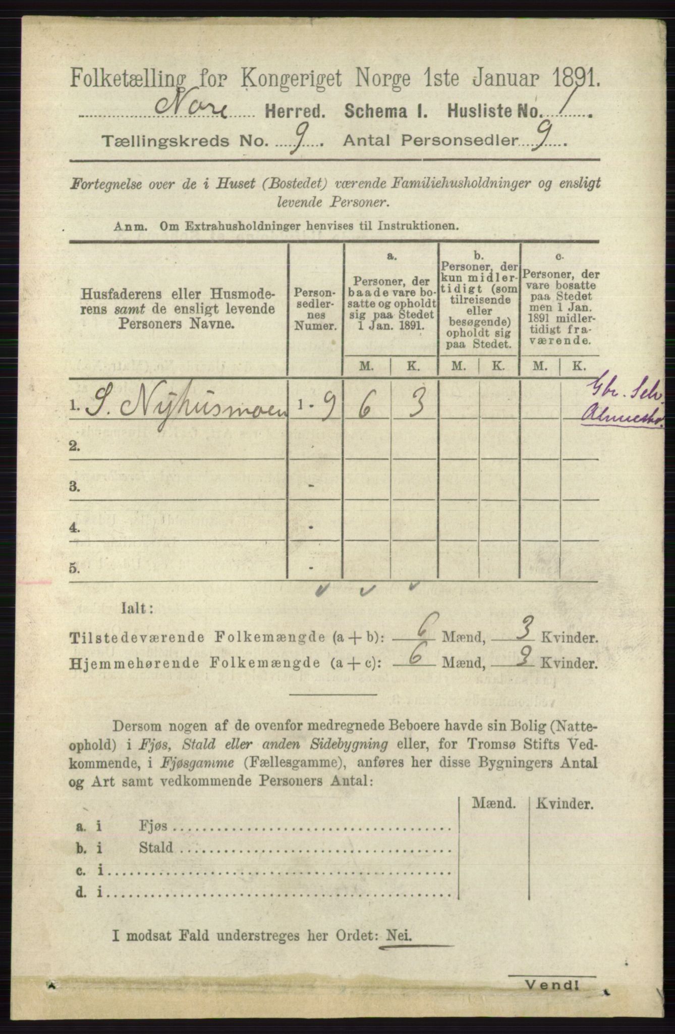 RA, 1891 census for 0633 Nore, 1891, p. 3153