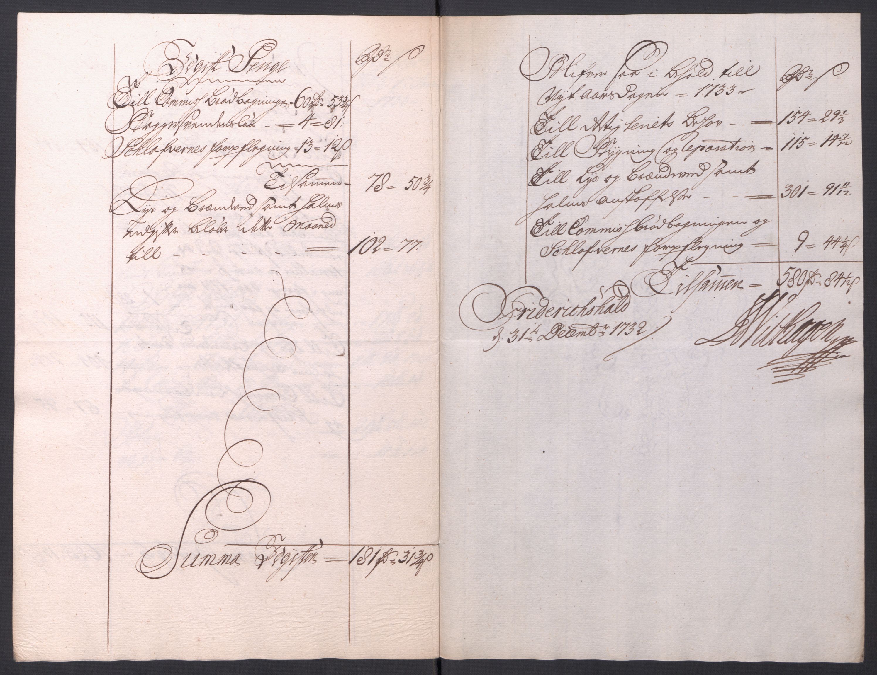 Kommanderende general (KG I) med Det norske krigsdirektorium, RA/EA-5419/D/L0154: Fredriksten festning: Brev, inventarfortegnelser og regnskapsekstrakter, 1730-1739, p. 106