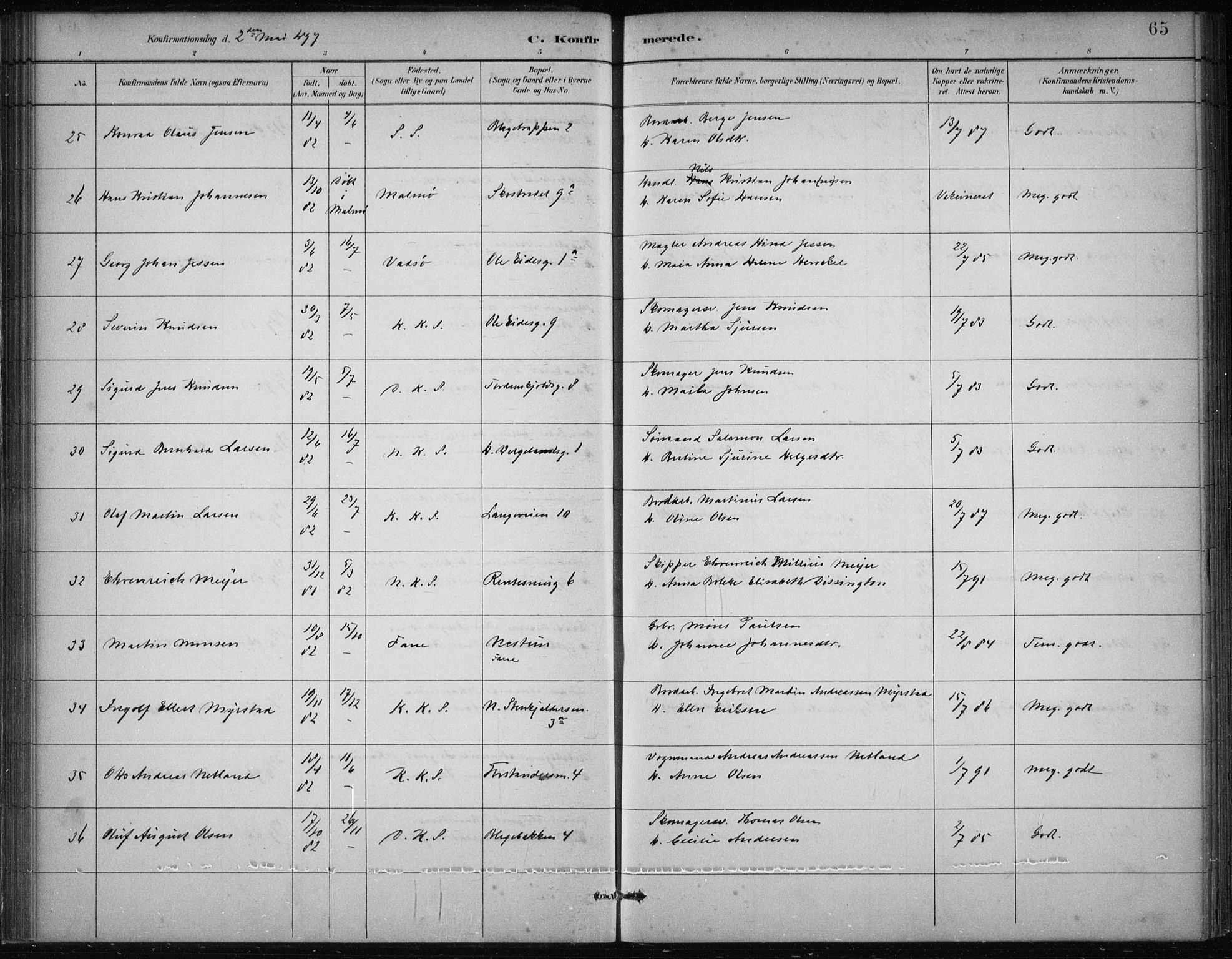 Korskirken sokneprestembete, AV/SAB-A-76101/H/Hab: Parish register (copy) no. C 4, 1893-1905, p. 65