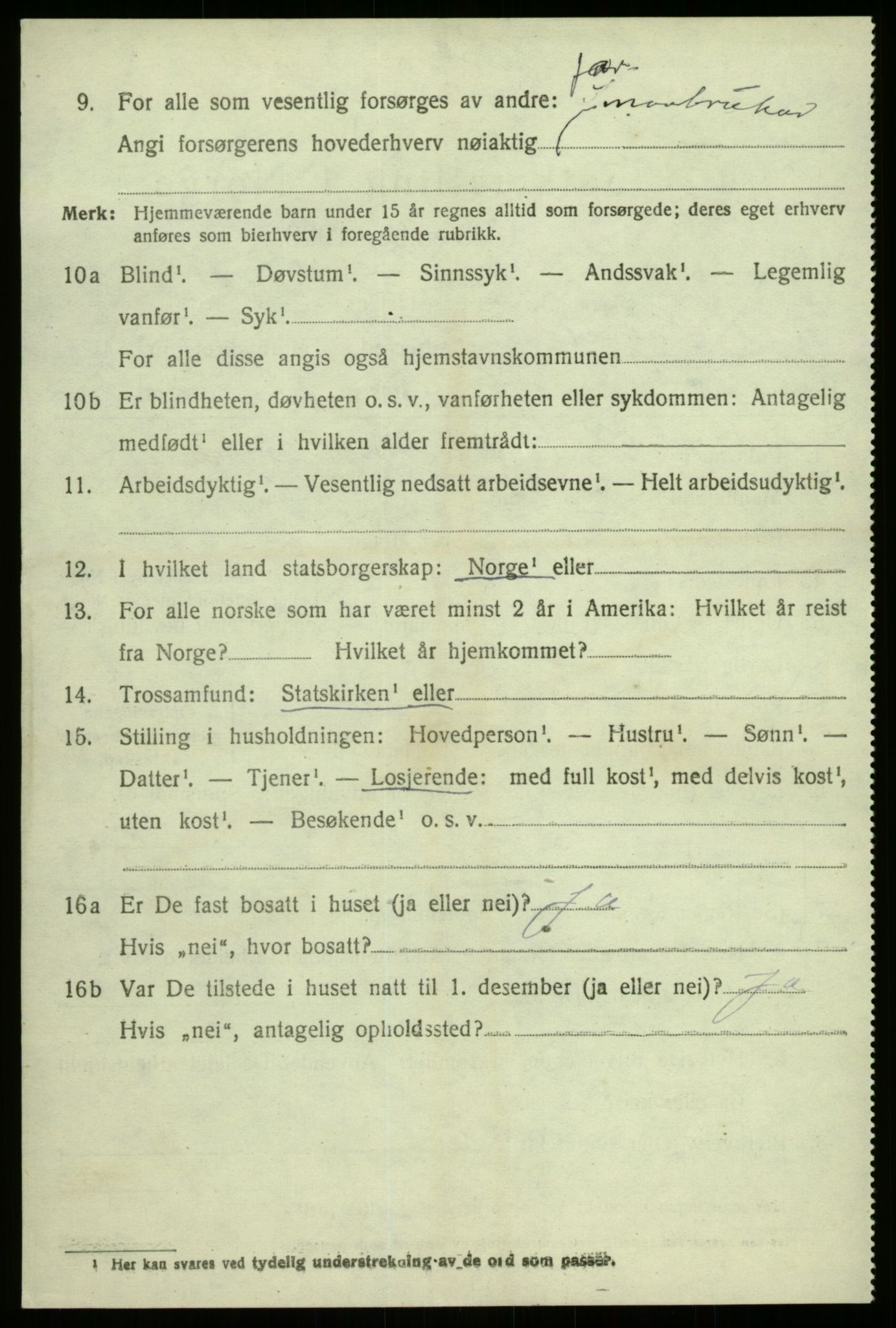 SAB, 1920 census for Lavik, 1920, p. 927