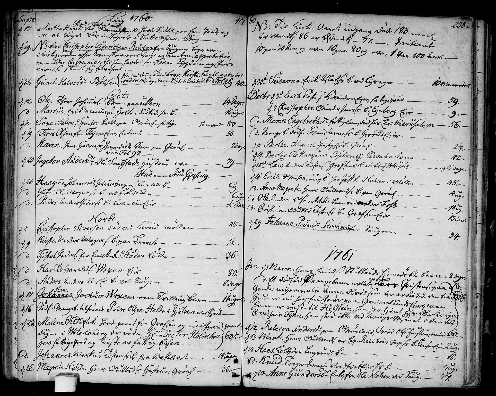 Aker prestekontor kirkebøker, SAO/A-10861/F/L0008: Parish register (official) no. 8, 1749-1765, p. 238