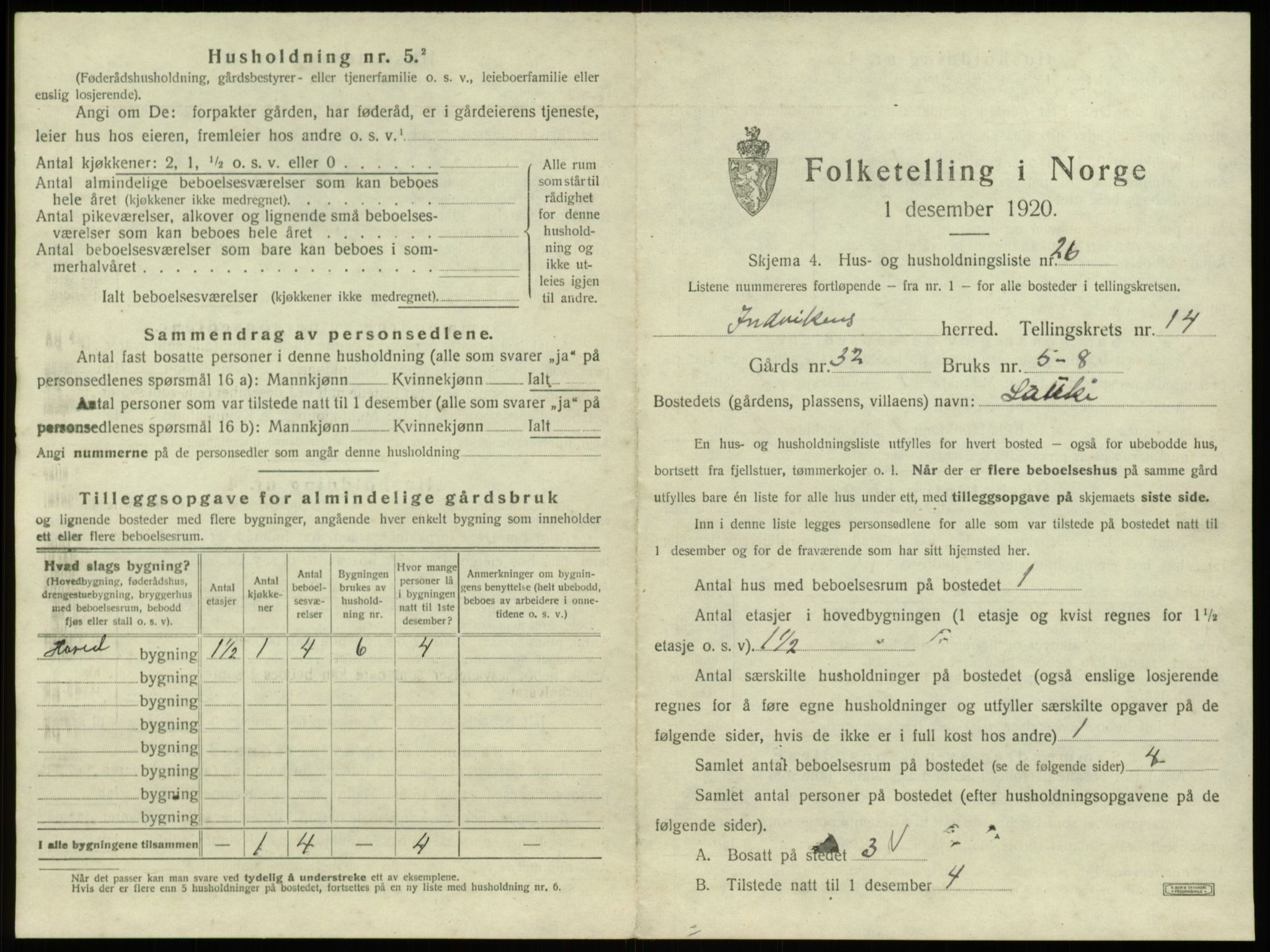 SAB, 1920 census for Innvik, 1920, p. 912