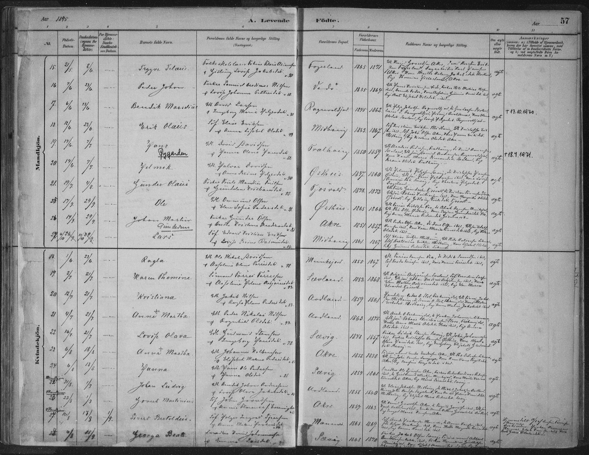 Kopervik sokneprestkontor, AV/SAST-A-101850/H/Ha/Haa/L0004: Parish register (official) no. A 4, 1882-1905, p. 57