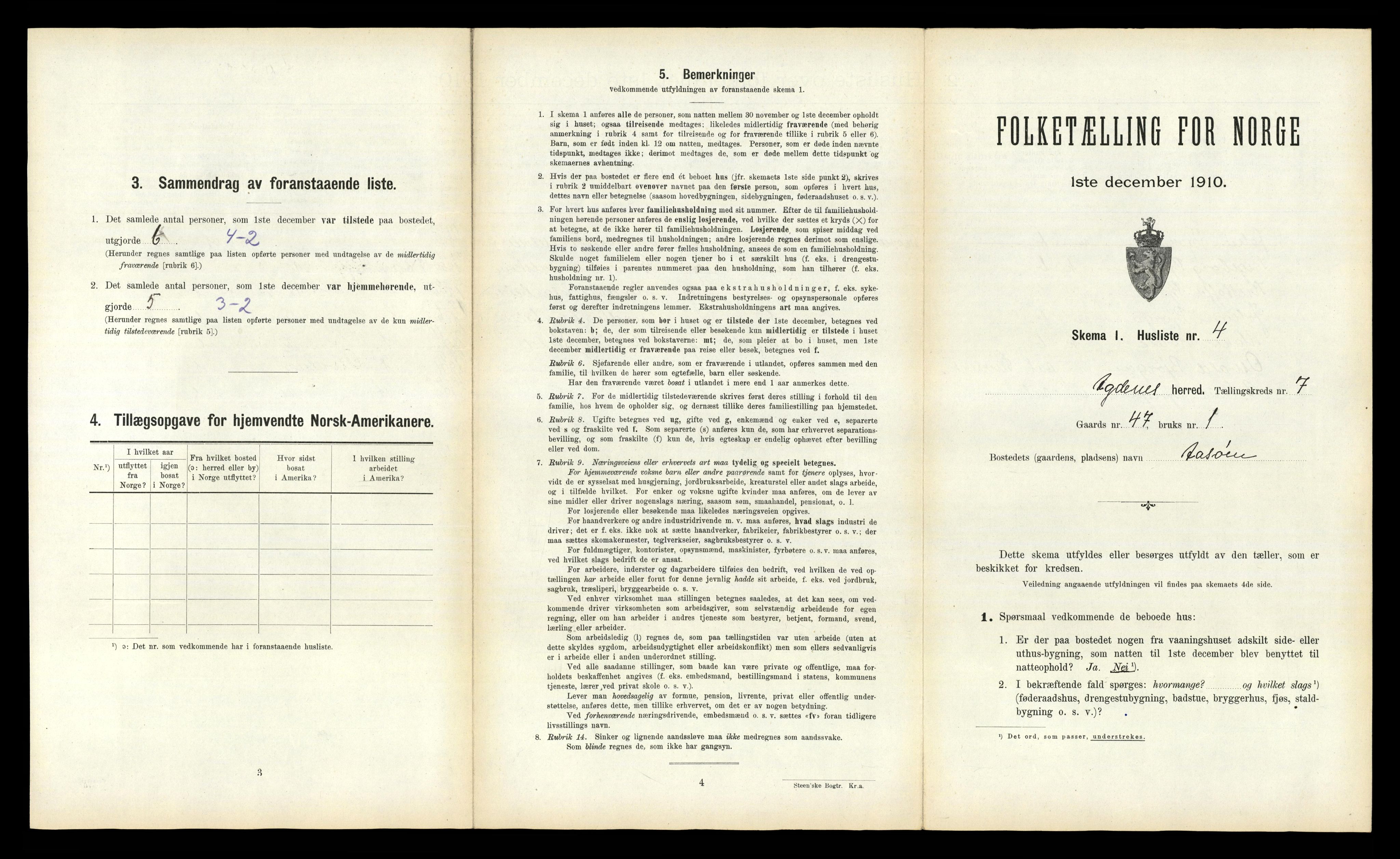 RA, 1910 census for Agdenes, 1910, p. 387